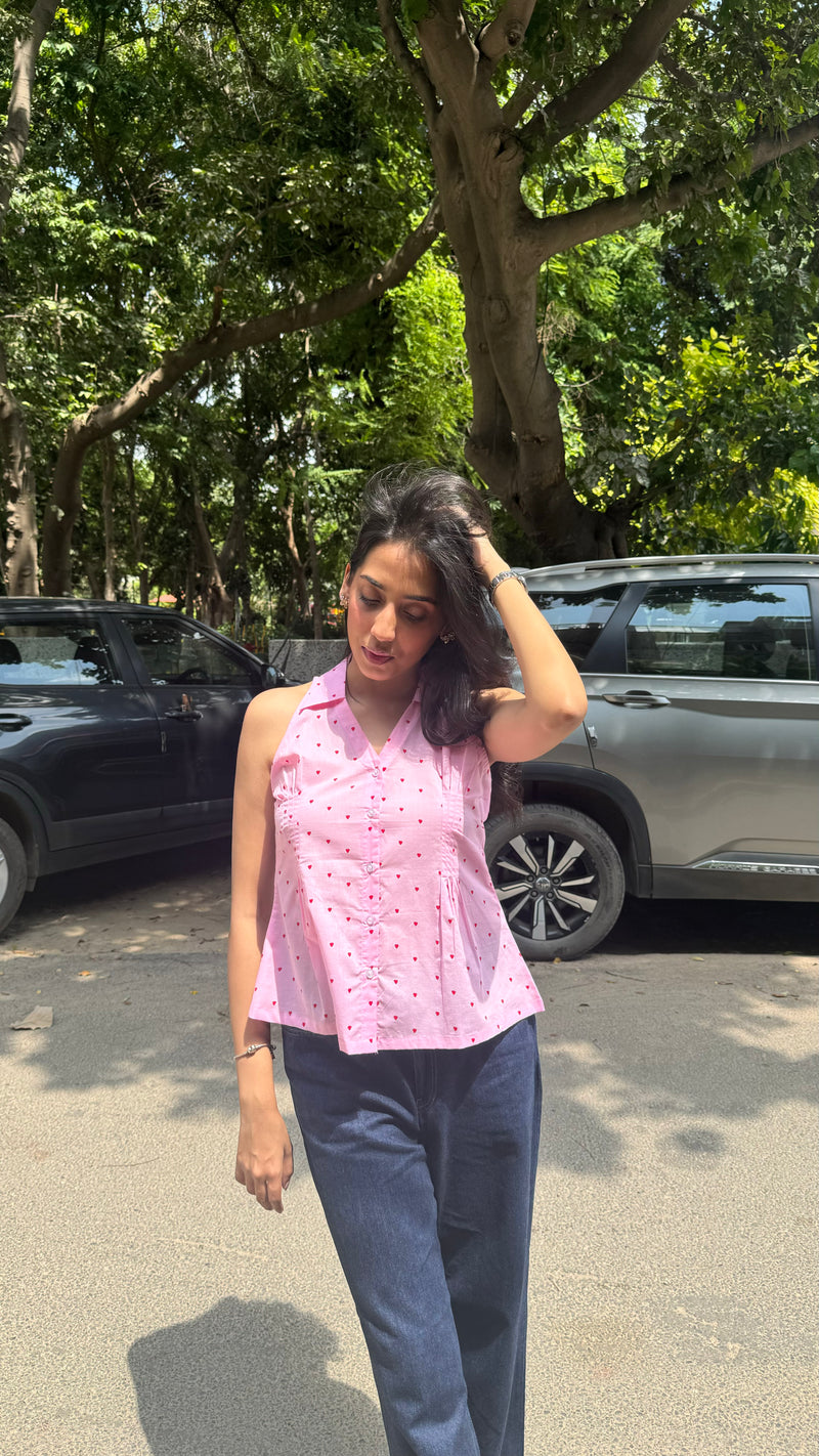 Wild Flower Cotton Shirt (Sleeveless) – Pink (Premium Collection)