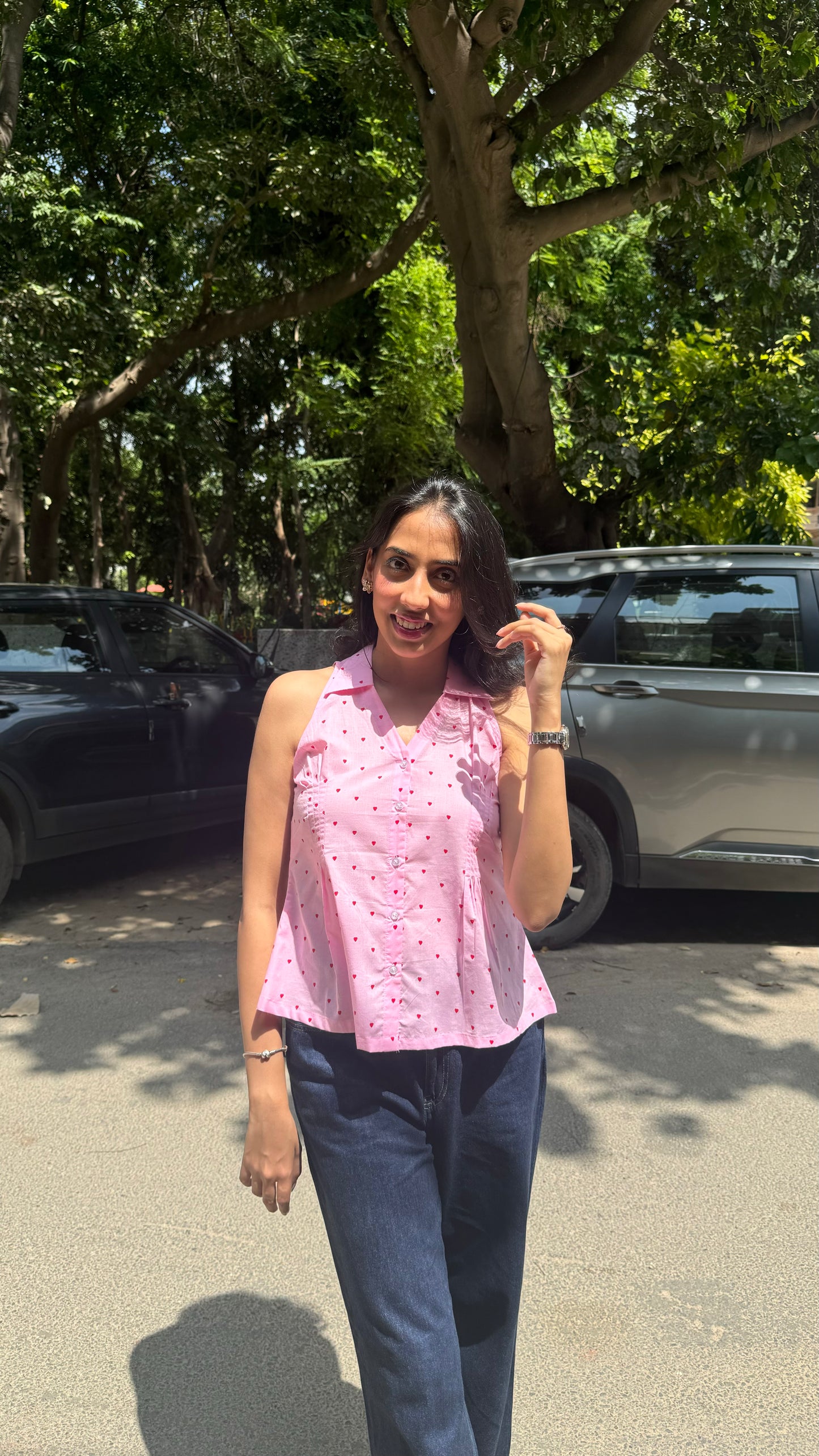 Wild Flower Cotton Shirt (Sleeveless) – Pink (Premium Collection)