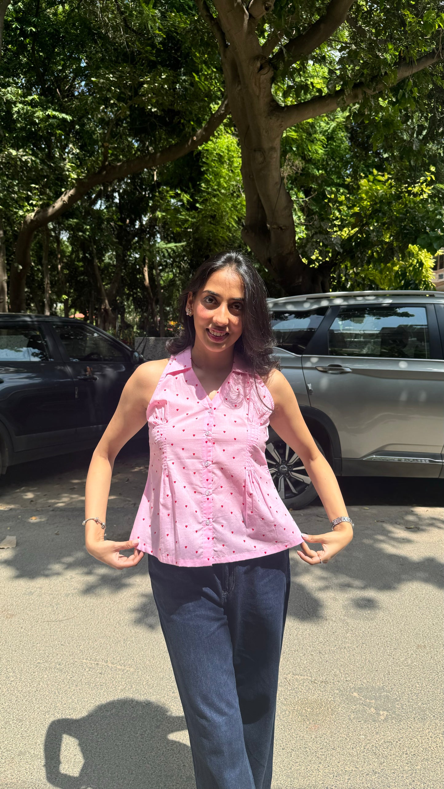 Wild Flower Cotton Shirt (Sleeveless) – Pink (Premium Collection)