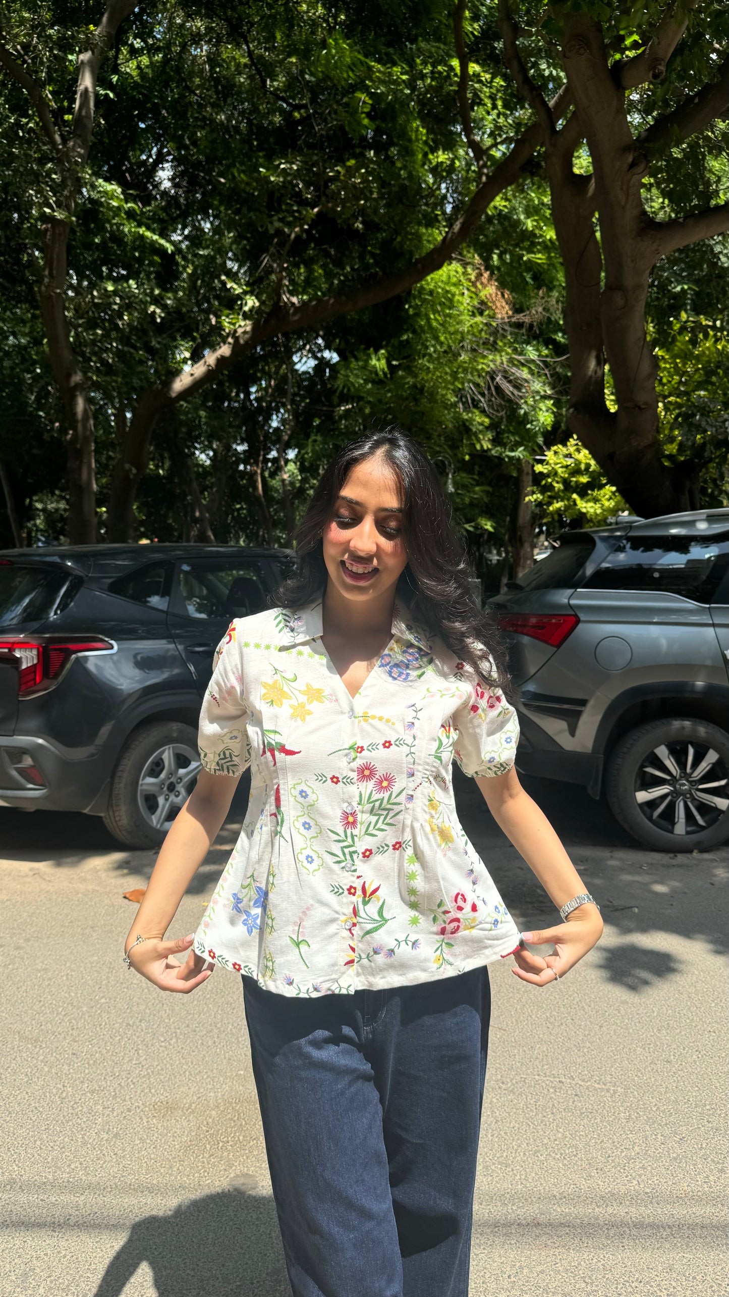 Wild Flower Cotton Shirt (With Sleeve) – White (Premium Collection)