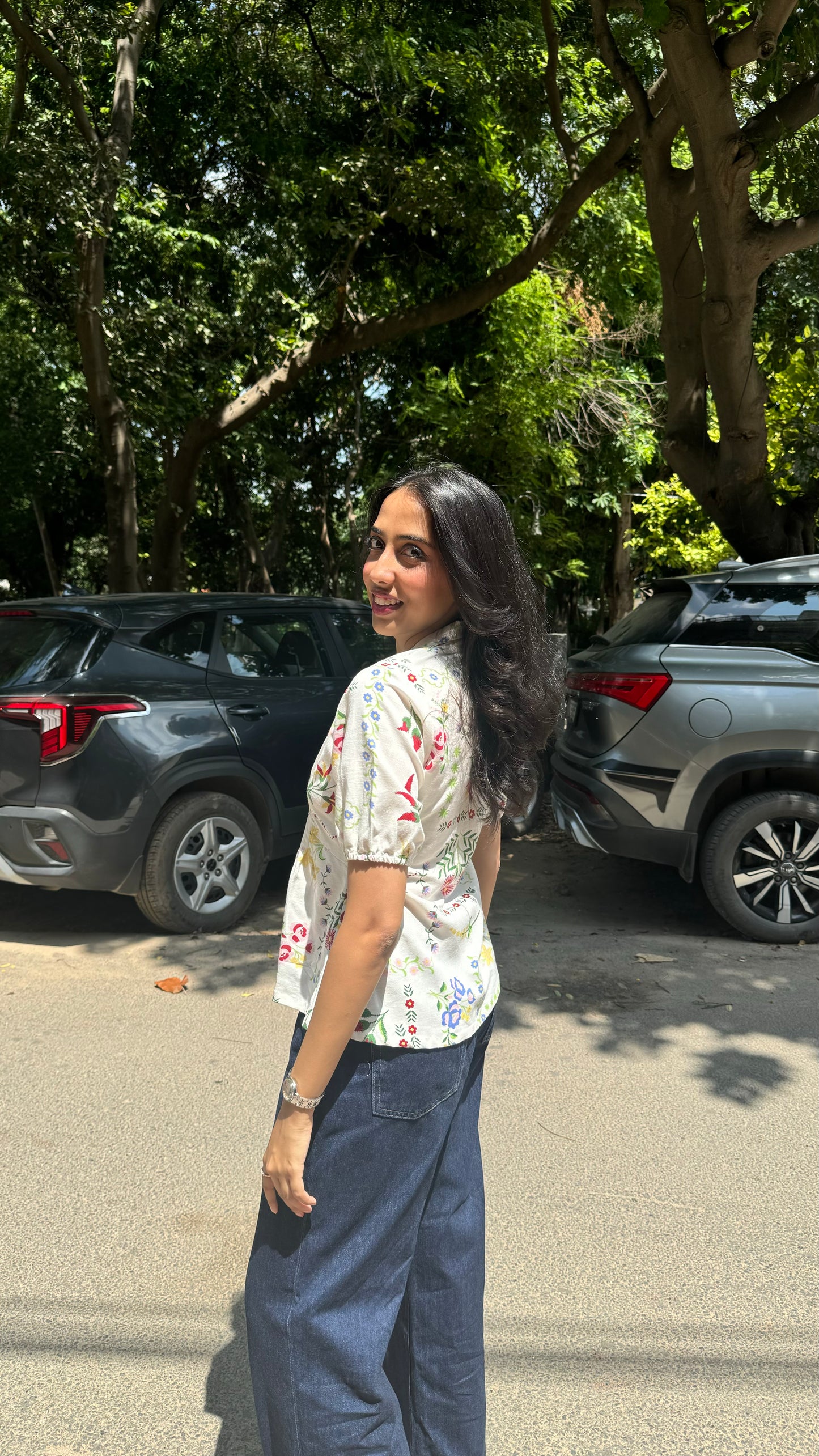 Wild Flower Cotton Shirt (With Sleeve) – White (Premium Collection)