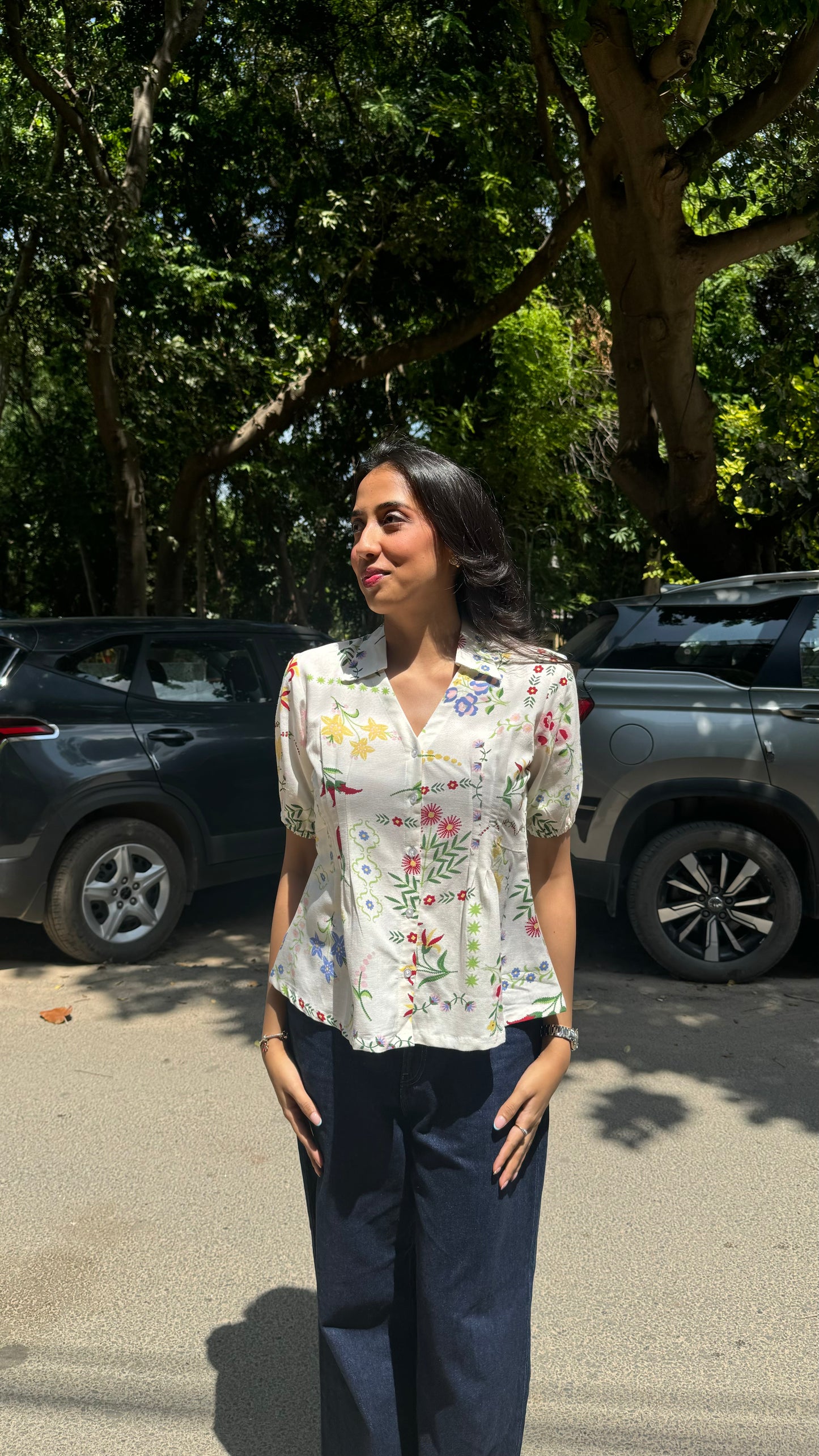 Wild Flower Cotton Shirt (With Sleeve) – White (Premium Collection)