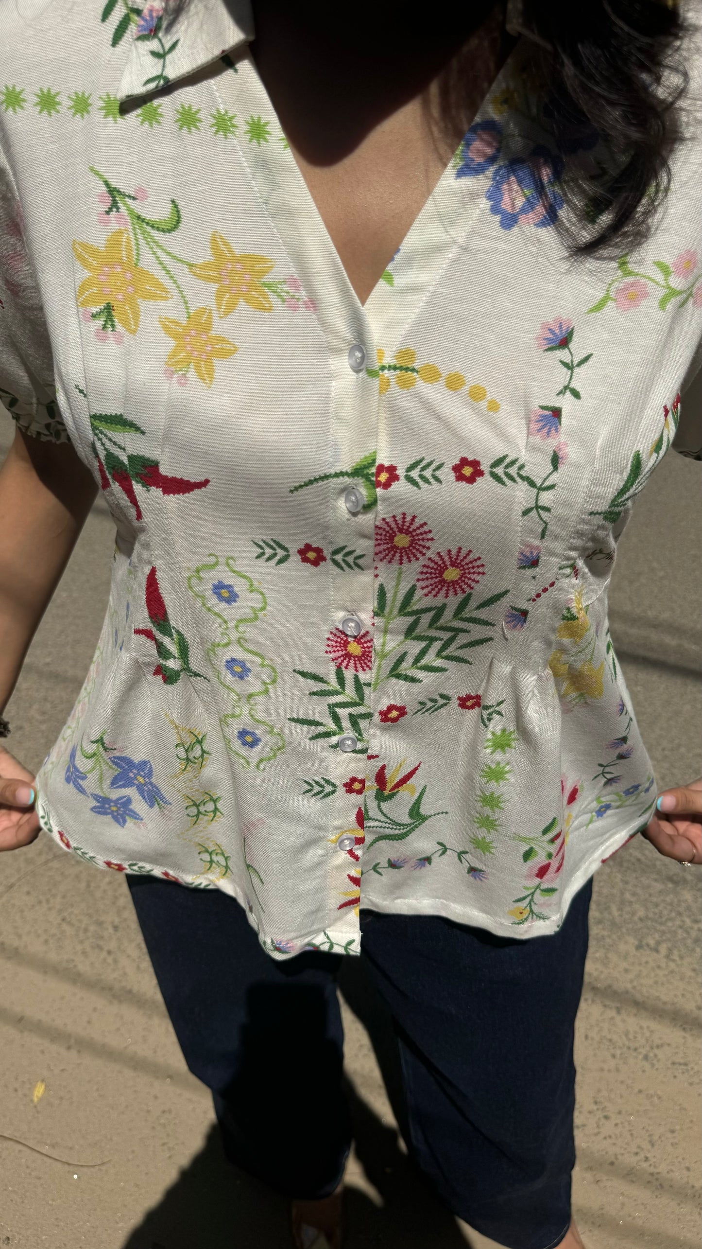 Wild Flower Cotton Shirt (With Sleeve) – White (Premium Collection)