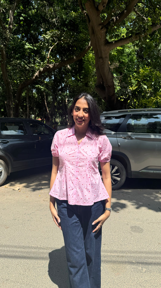 Wild Flower Cotton Shirt (With Sleeve) - Pink (Premium Collection)