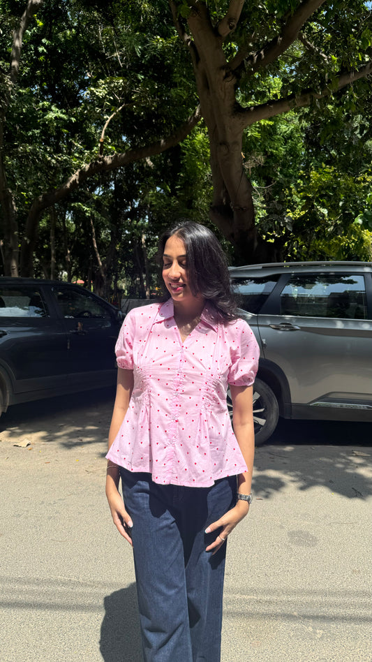Wild Flower Cotton Shirt (With Sleeve) - Pink (Premium Collection)