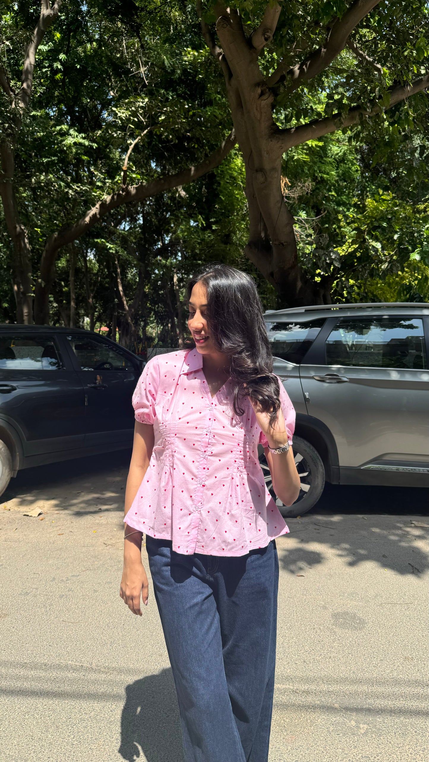 Wild Flower Cotton Shirt (With Sleeve) - Pink (Premium Collection)