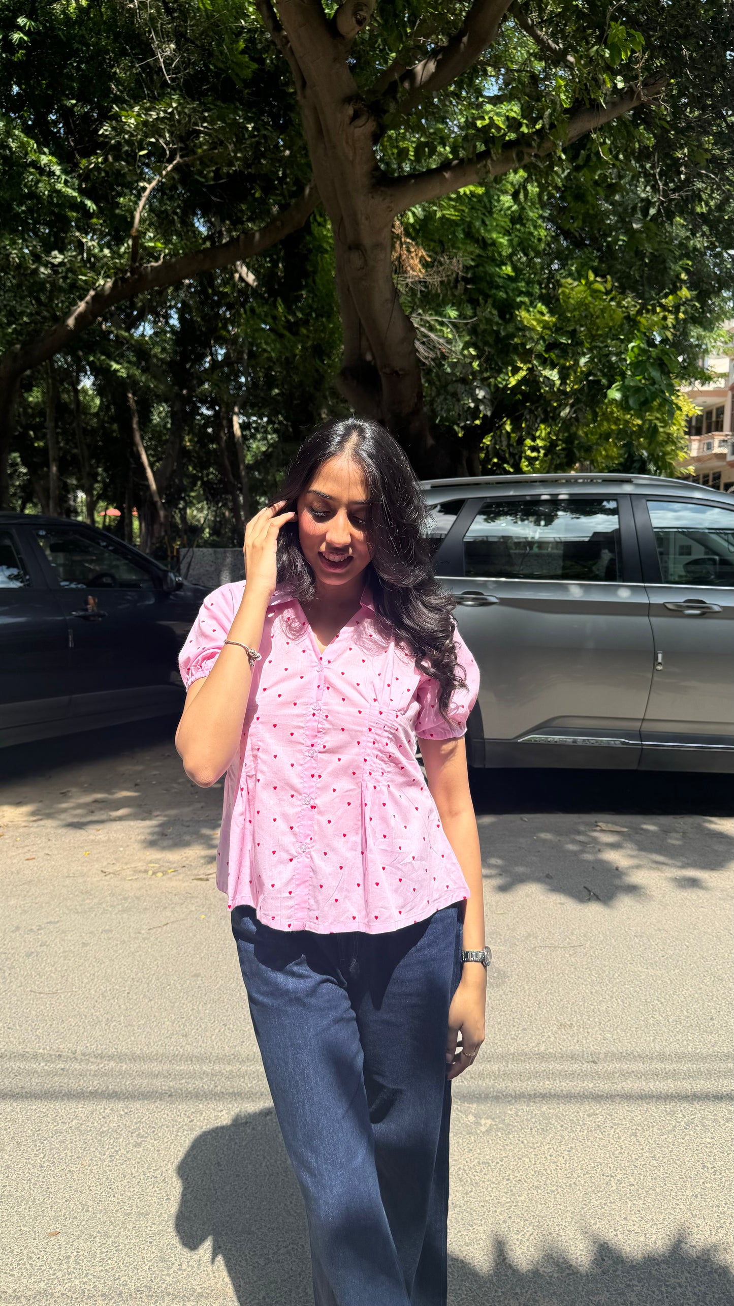 Wild Flower Cotton Shirt (With Sleeve) - Pink (Premium Collection)