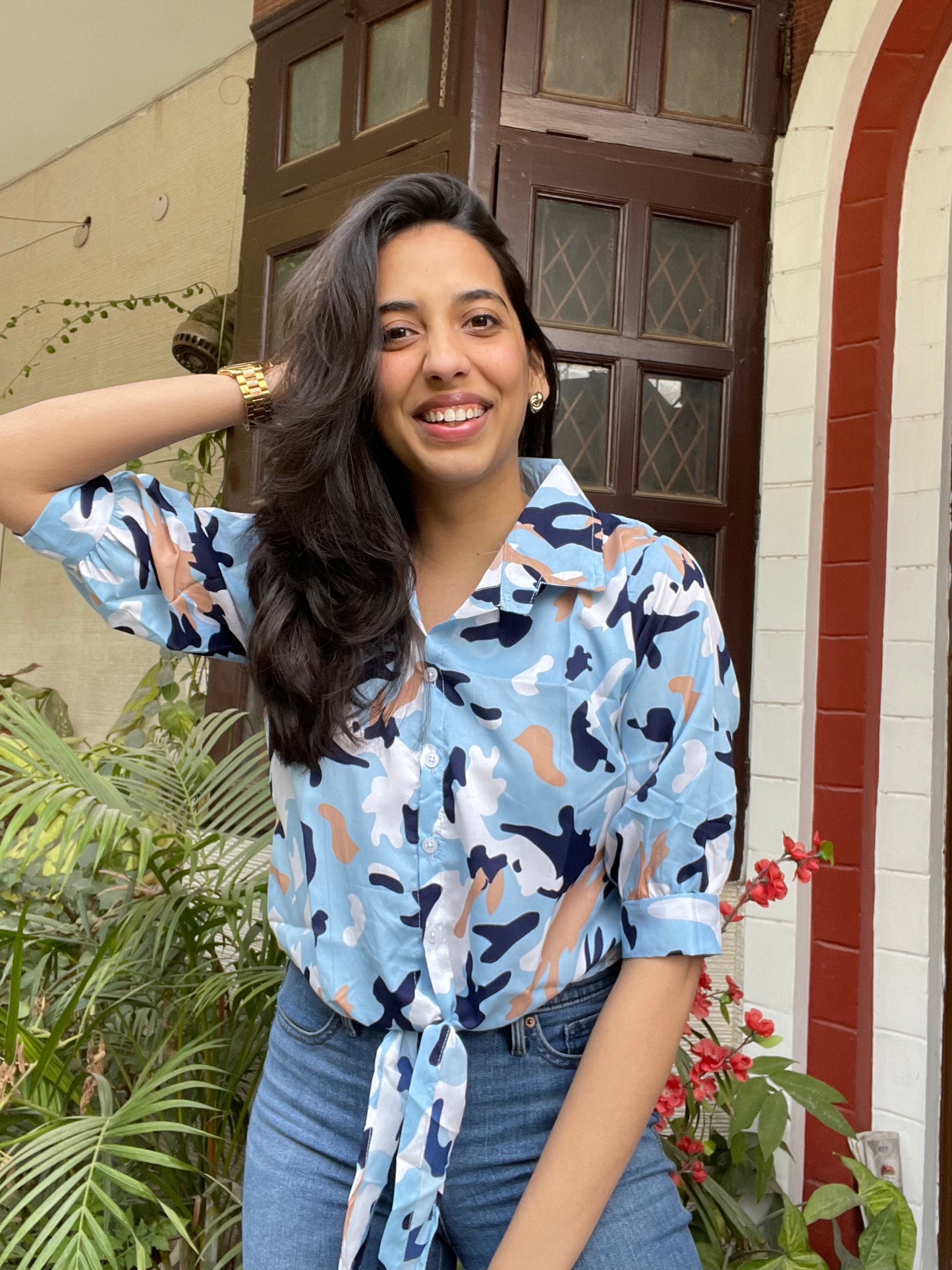Blue Camouflage Knot Shirt