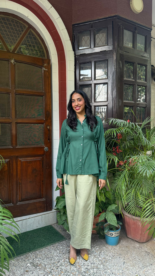 Everyday Charm Tie Up Shirt – Green (Premium Collection)