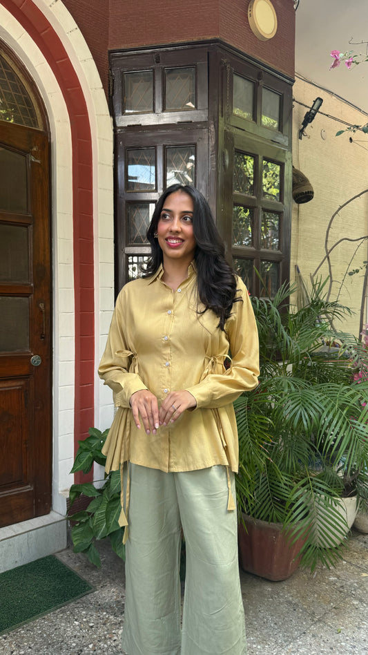Everyday Charm Tie Up Shirt - Beige (Premium Collection)
