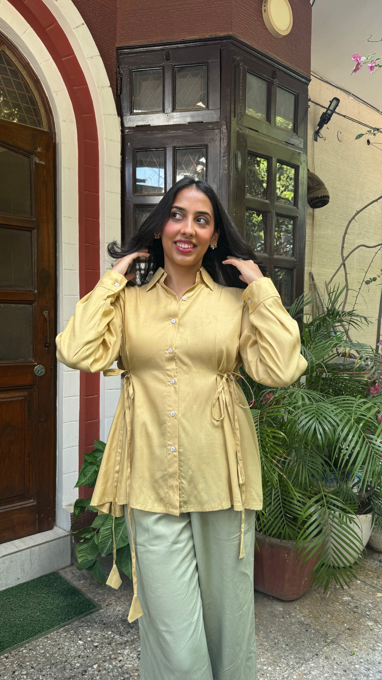 Everyday Charm Tie Up Shirt - Beige (Premium Collection)