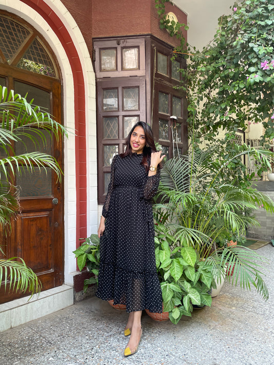 Luxe Polka Dress- Black