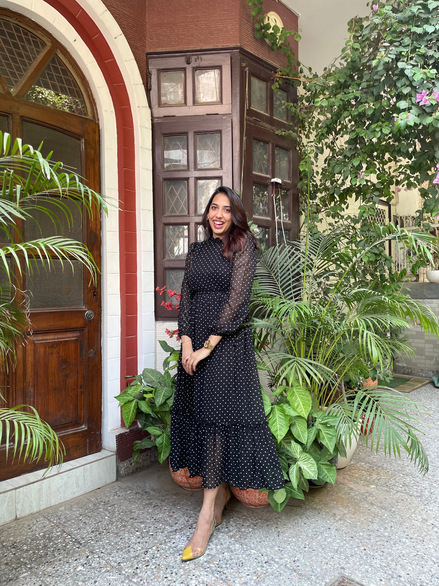 Luxe Polka Dress- Black