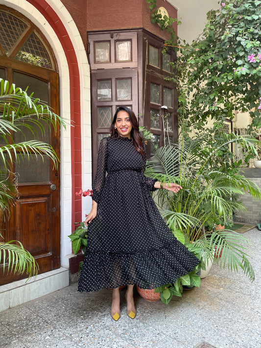 Luxe Polka Dress- Black