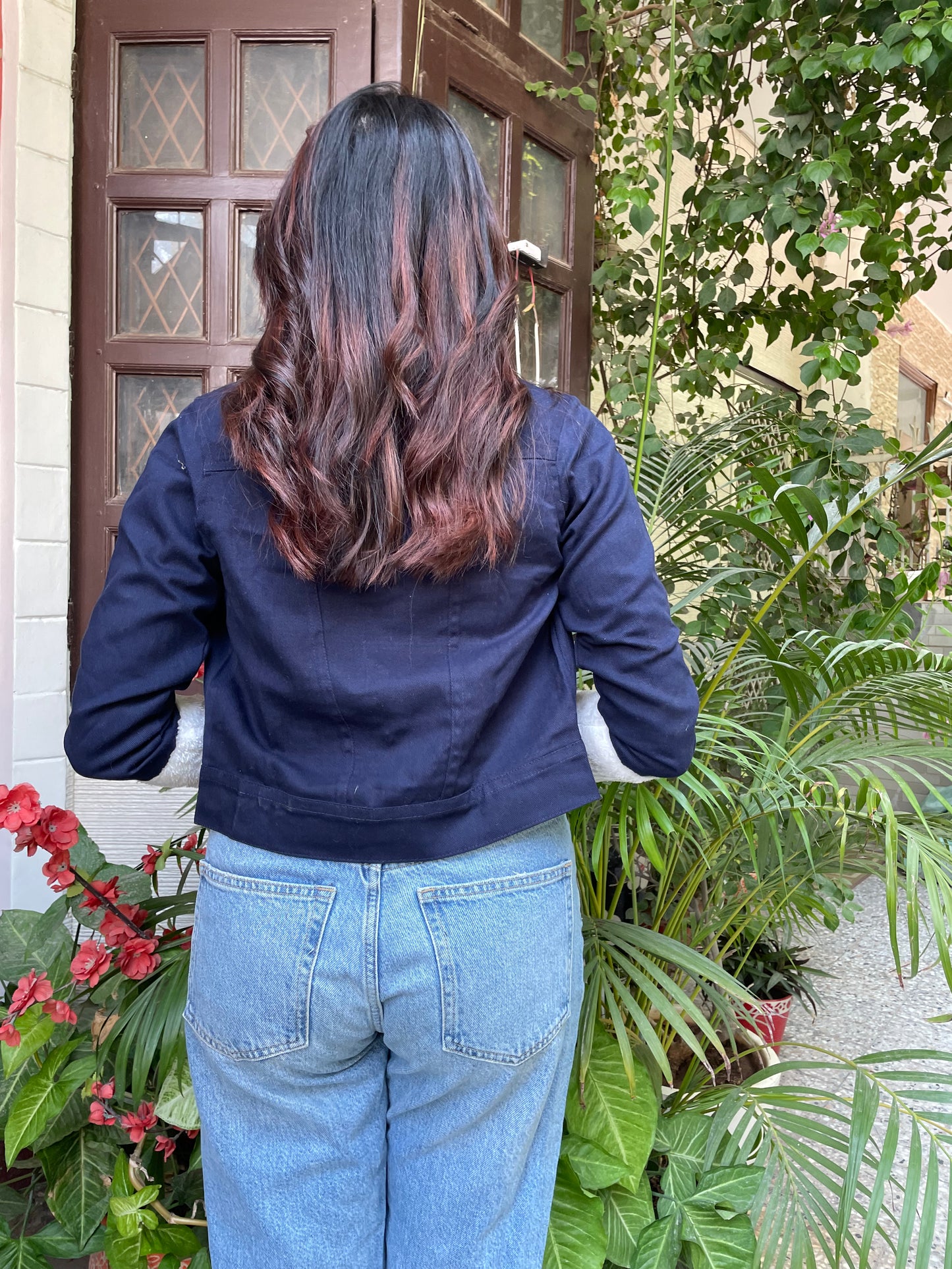 Fur Lined Denim Jacket-Blue