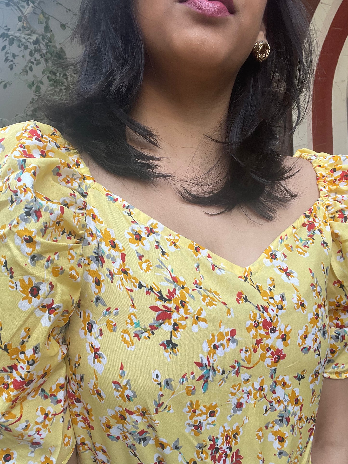 Yellow Floral Puffed Top- Limited Edition