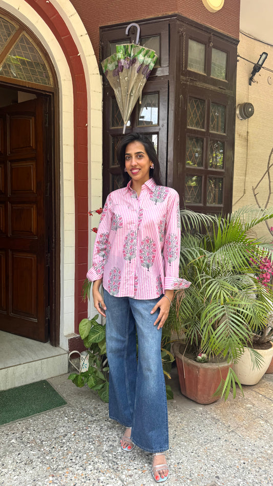 Golden Hour Casual Cotton Shirt - Pink (Premium Collection)