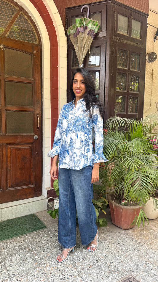 Golden Hour Casual Cotton Shirt - Blue (Premium Collection)