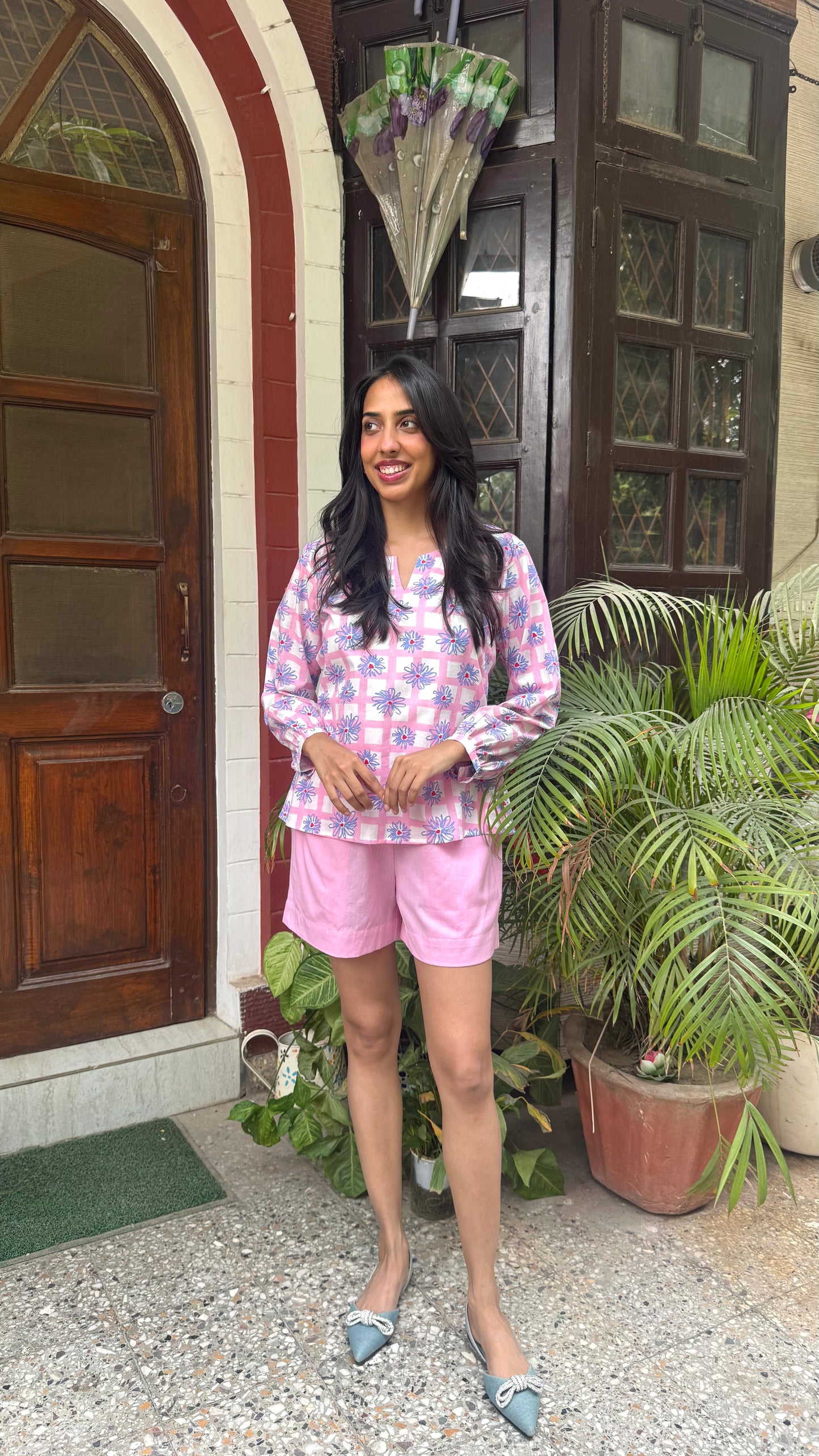 Comfie Casual Cotton-Linen Shorts – Pink