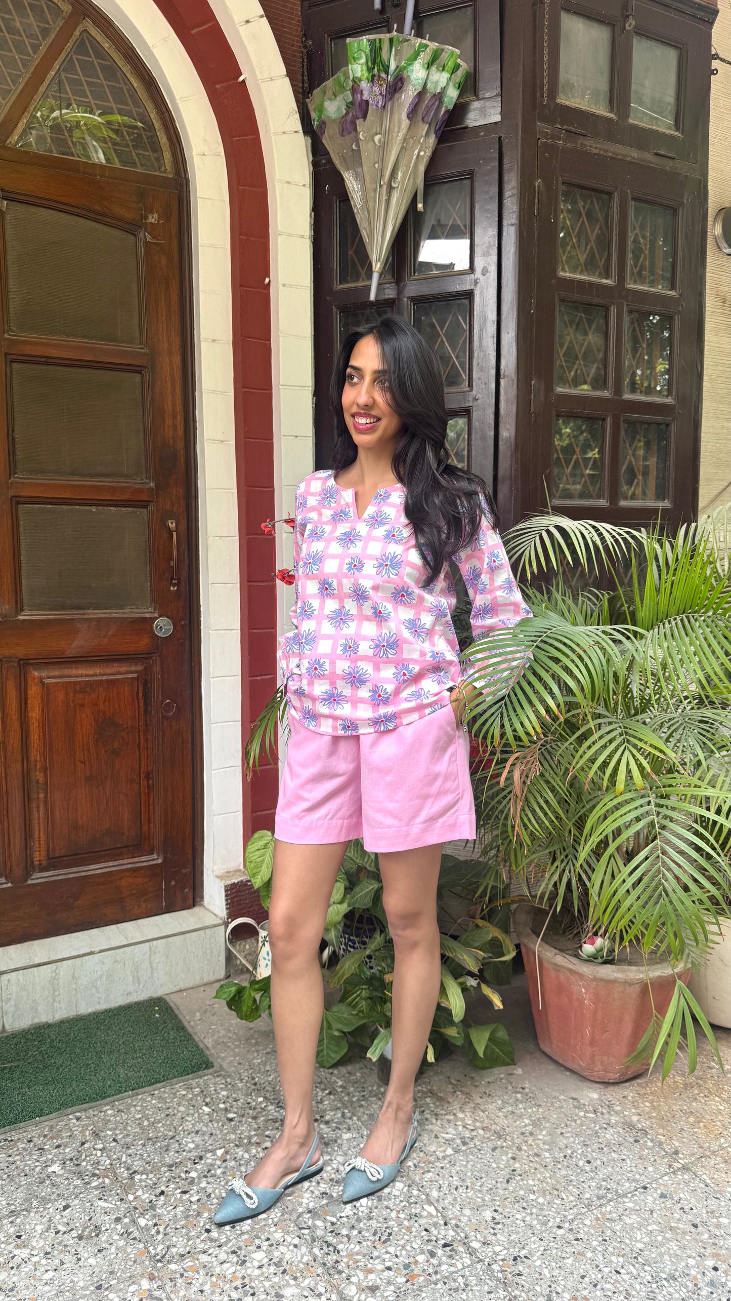 Comfie Casual Cotton-Linen Shorts – Pink