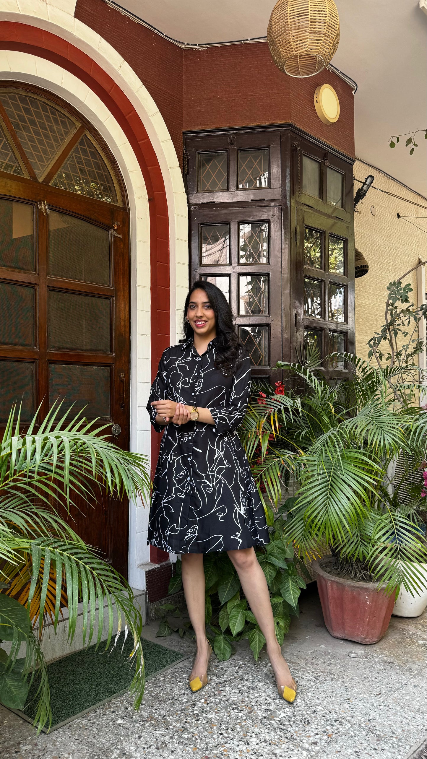 Abstract Printed Cotton Dress – Black