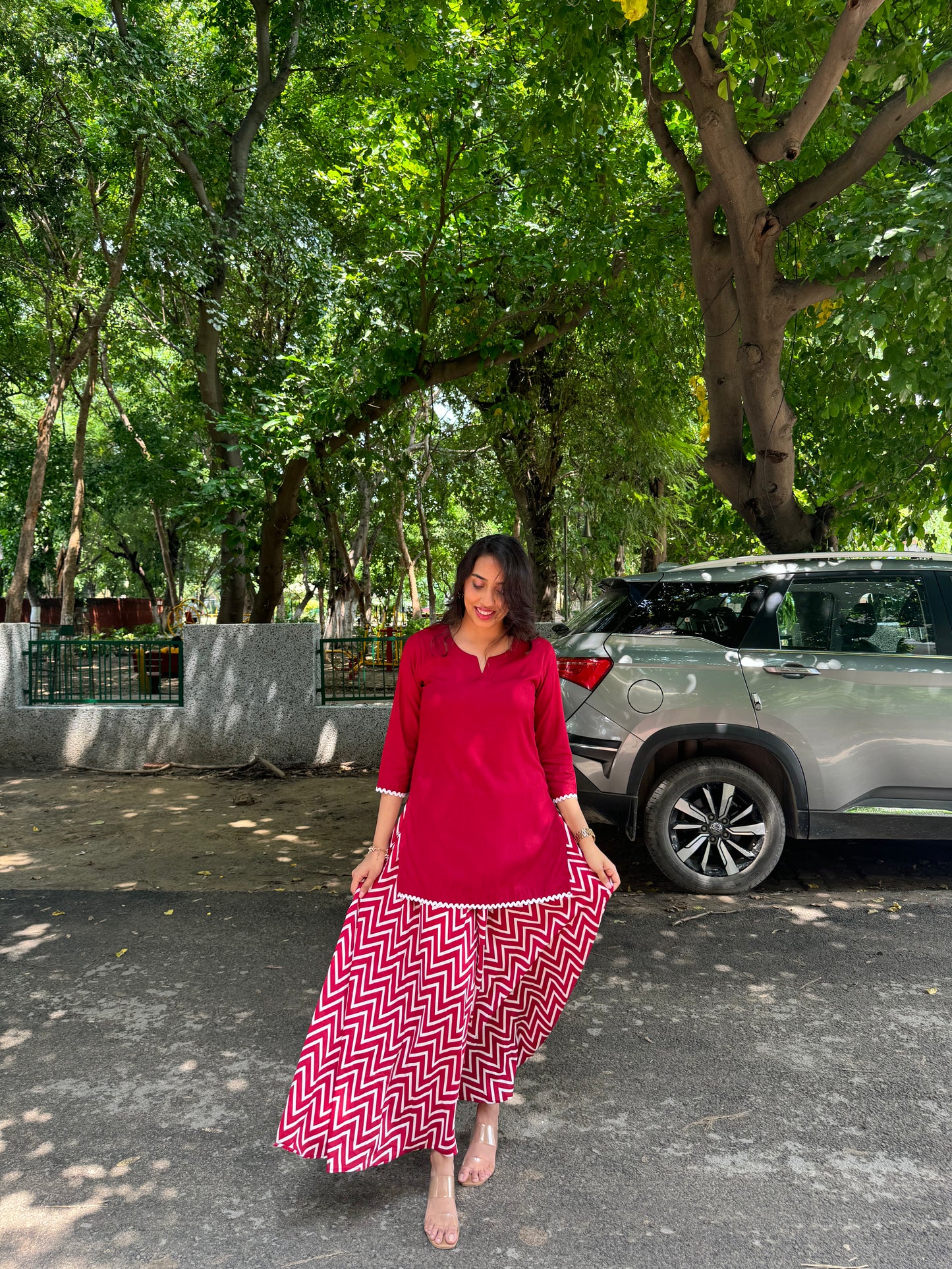 Maroon Striped Palazzo (Free Size)