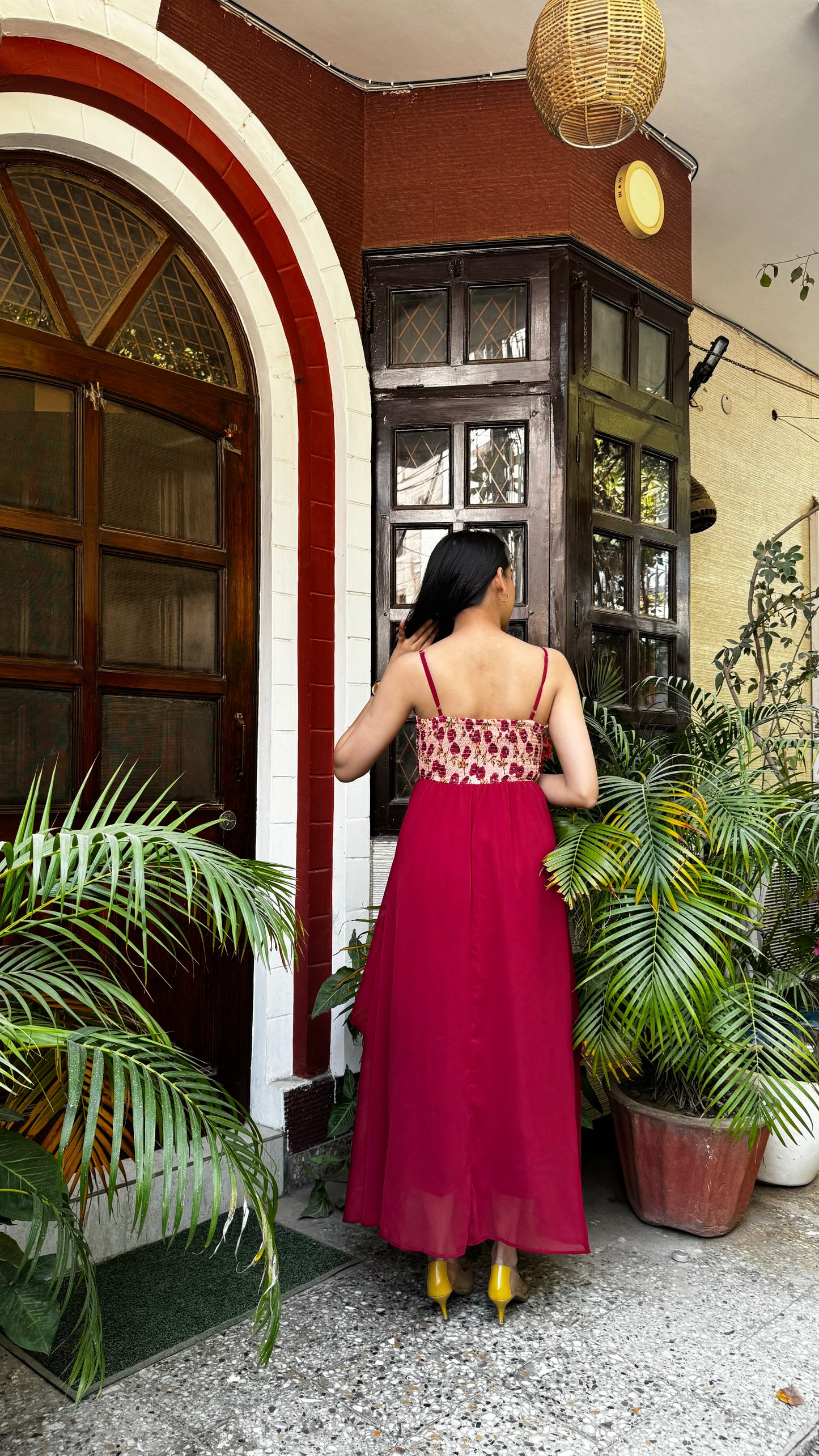 Petals Layered Maxi Dress – Maroon