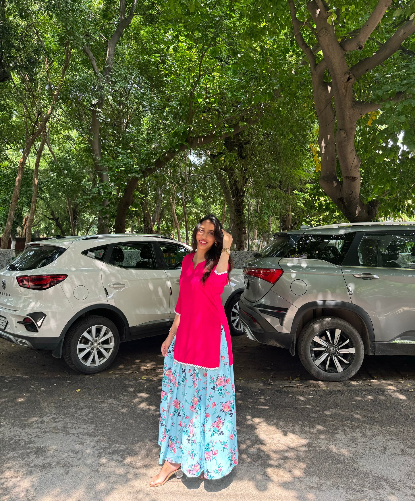 Solid Lace Kurti - Pink