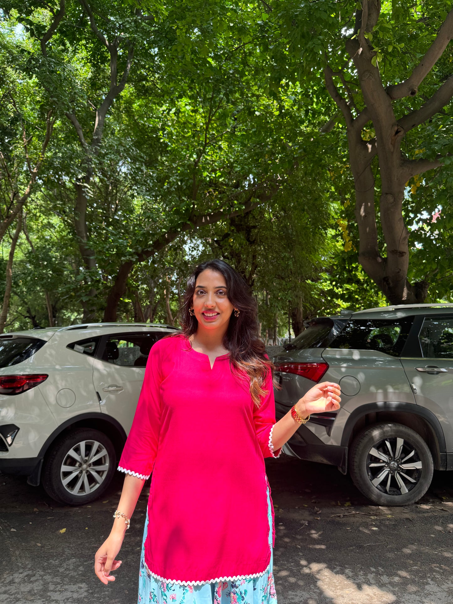 Solid Lace Kurti - Pink