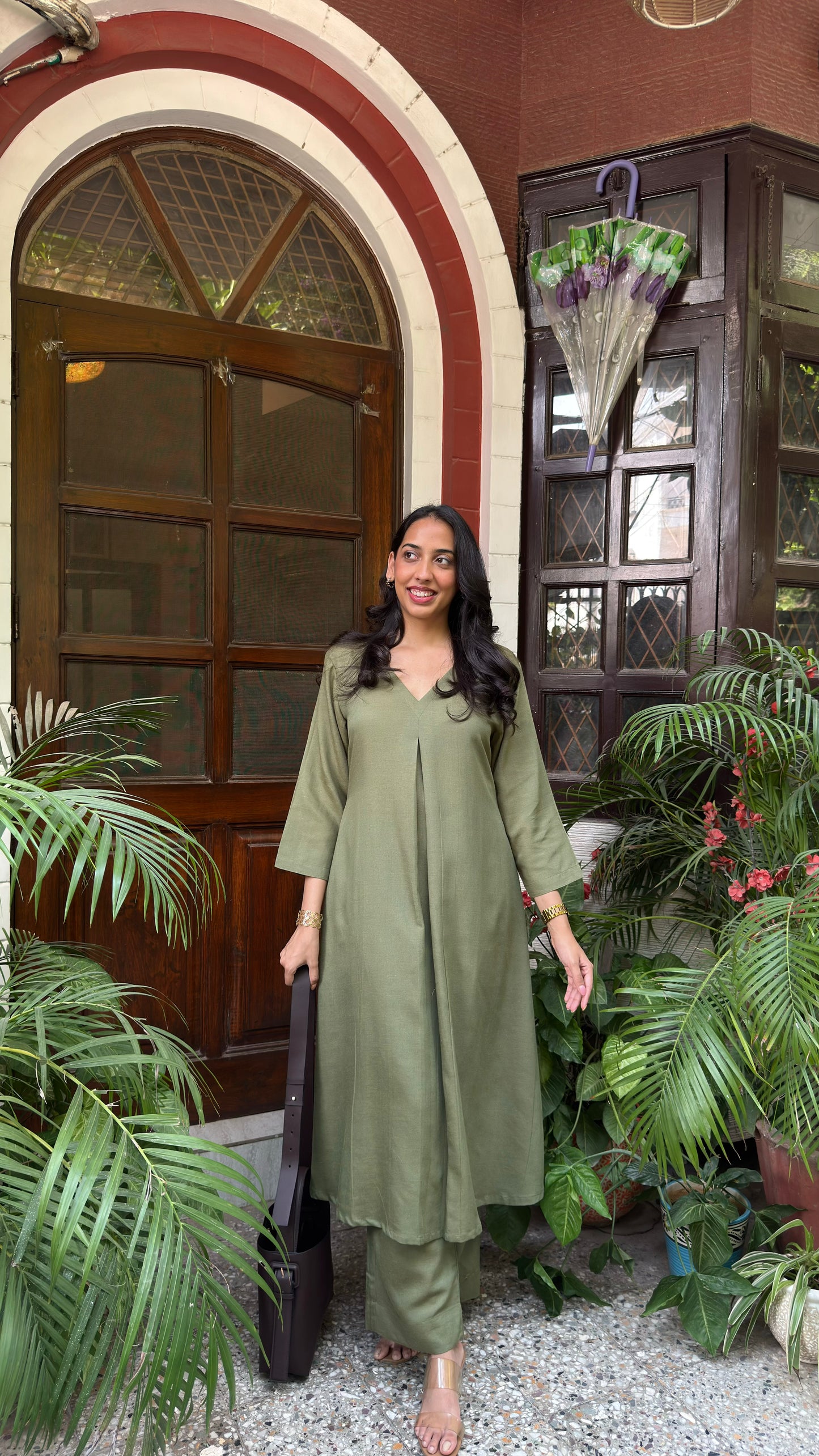 A-Line Cotton/Linen Set - Olive (Premium Collection)