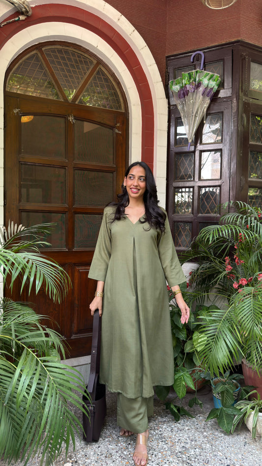 A-Line Cotton/Linen Set - Olive (Premium Collection)