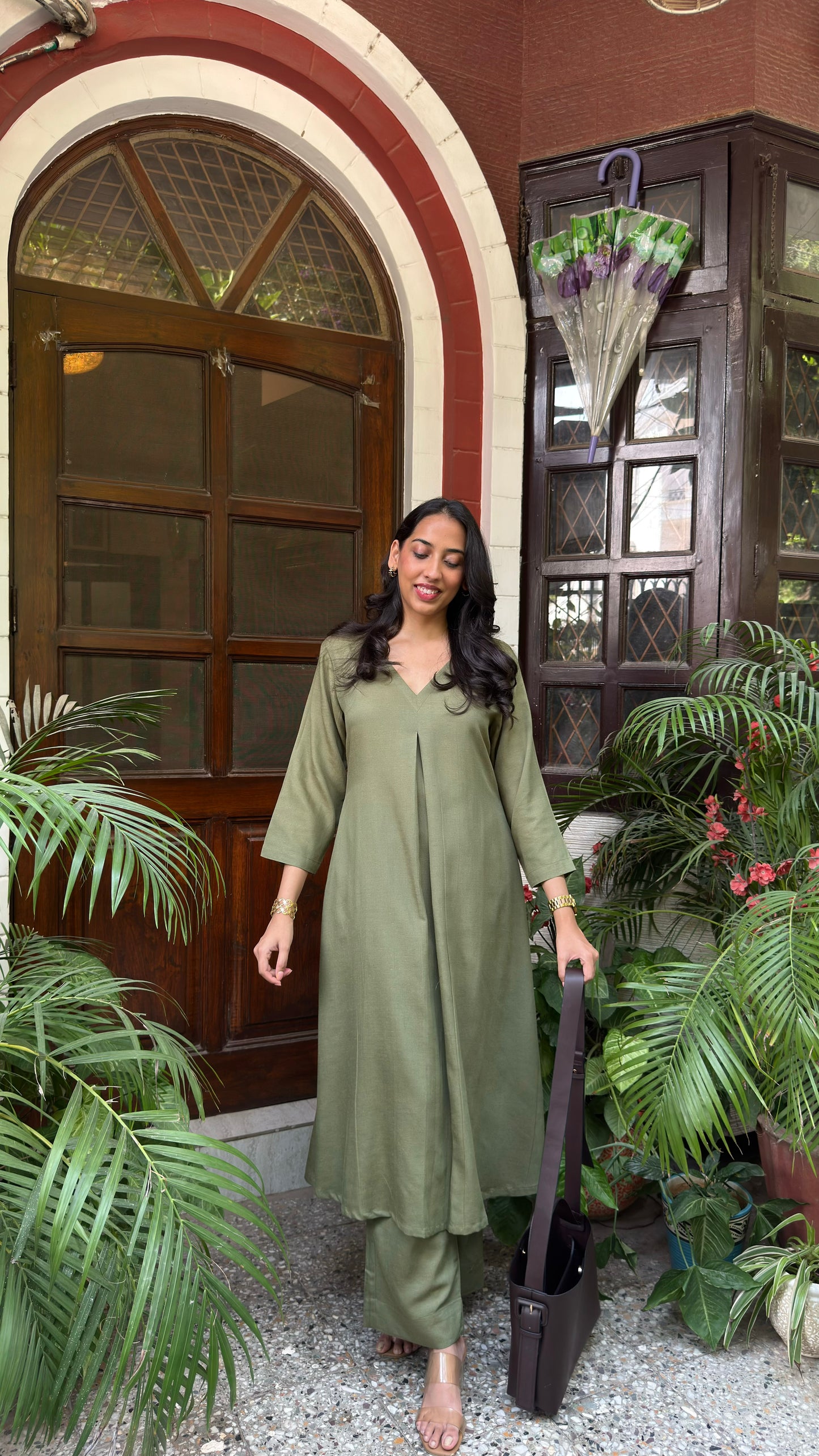 A-Line Cotton/Linen Set - Olive (Premium Collection)