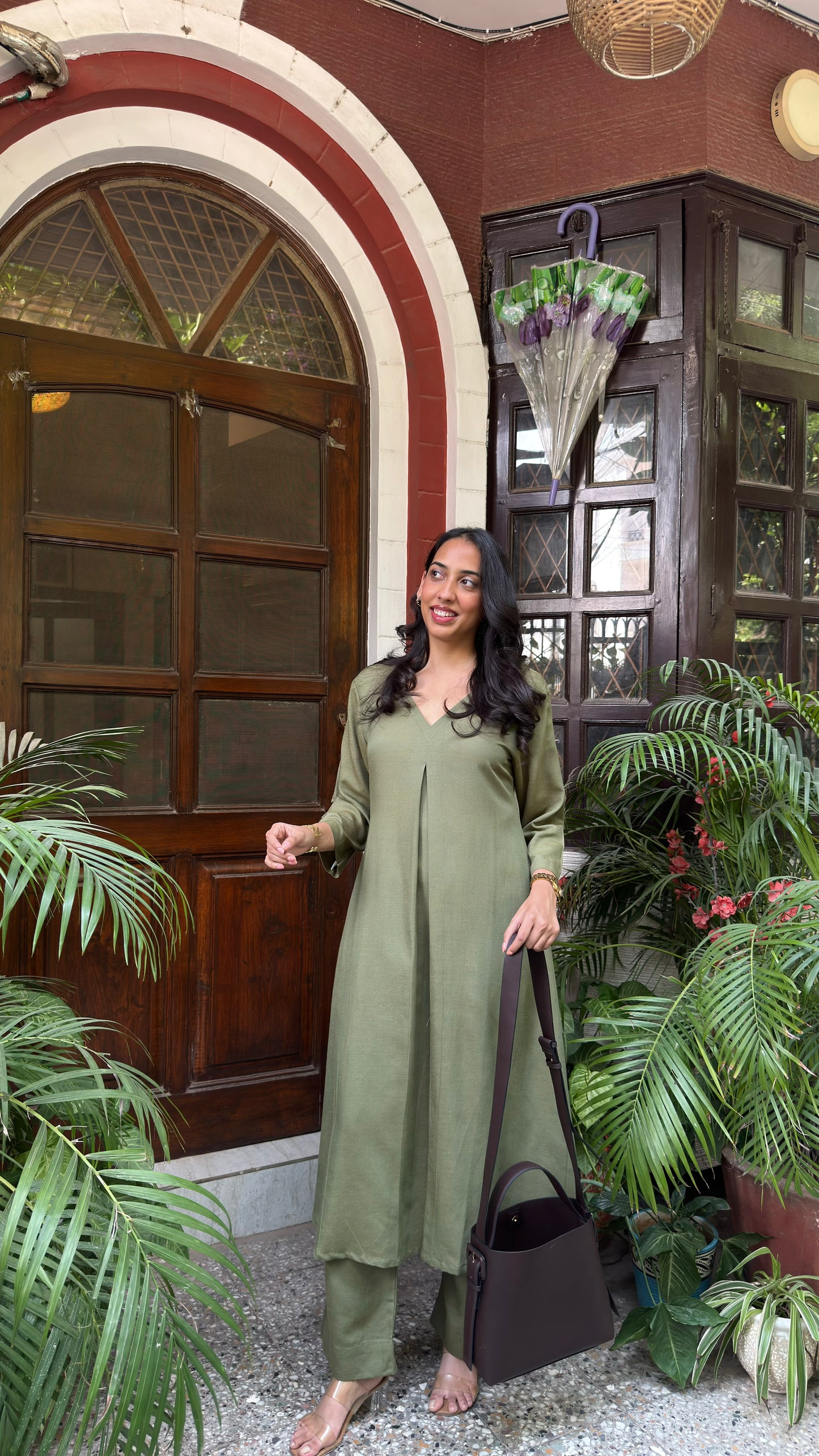 A-Line Cotton/Linen Set - Olive (Premium Collection)