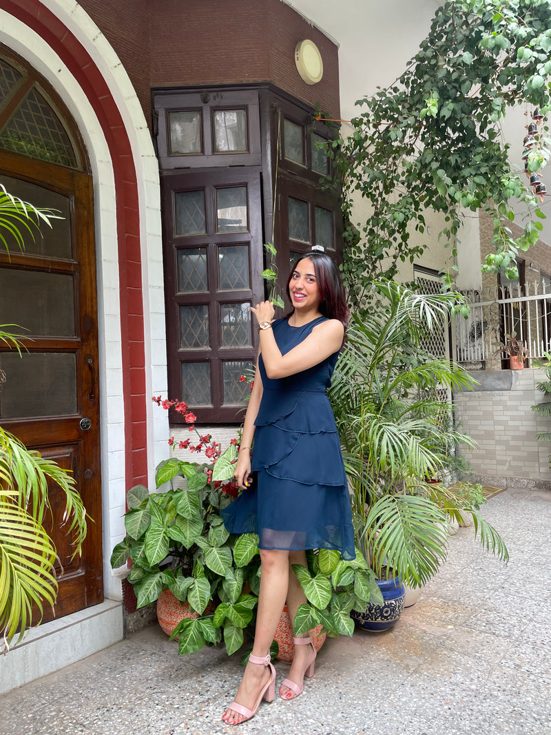 Success Georgette Dress- Navy Blue