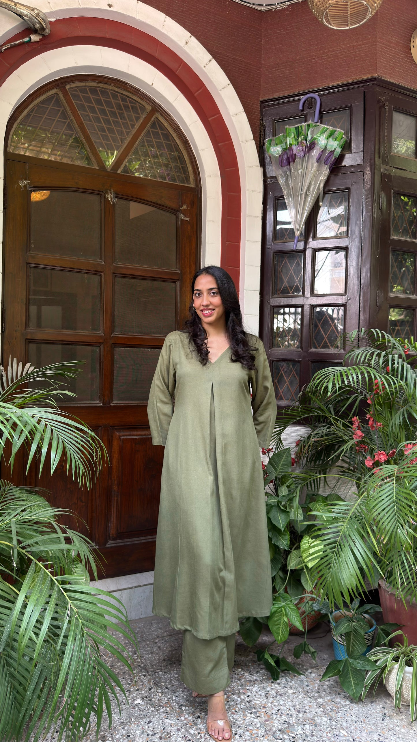 A-Line Cotton/Linen Set - Olive (Premium Collection)