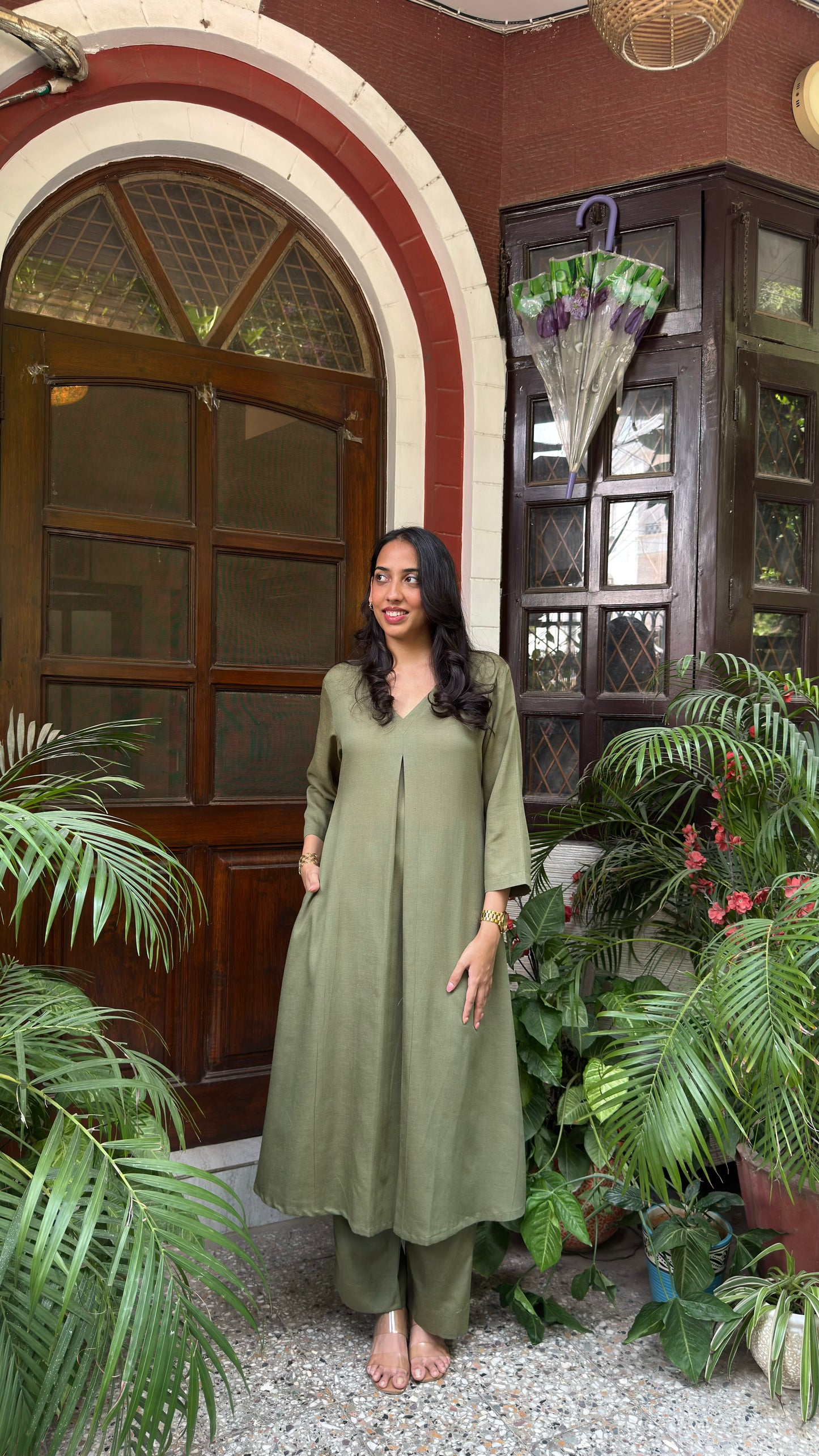 A-Line Cotton/Linen Set - Olive (Premium Collection)