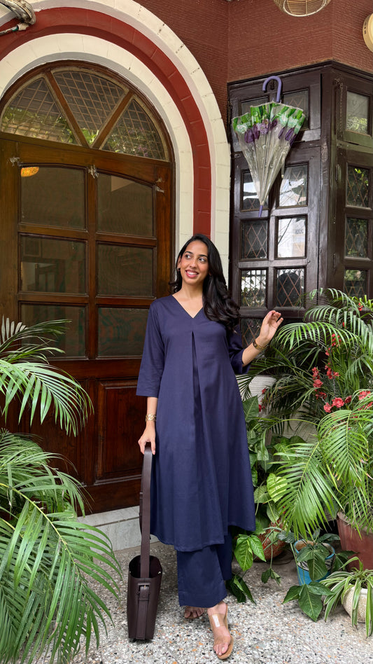 A-Line Cotton/Linen Set - Navy (Premium Collection)