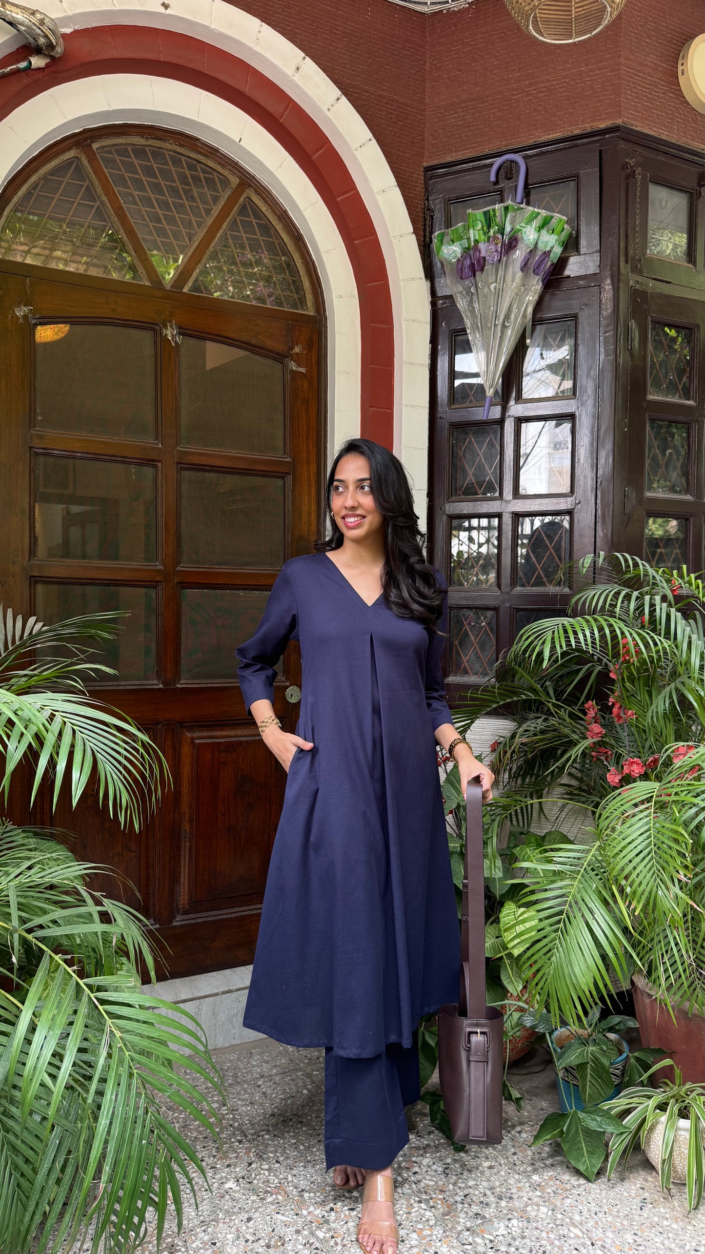 A-Line Cotton/Linen Set - Navy (Premium Collection)