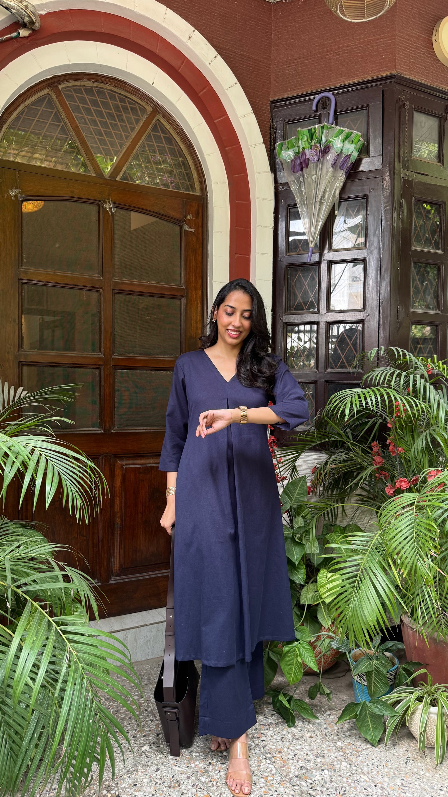 A-Line Cotton/Linen Set - Navy (Premium Collection)