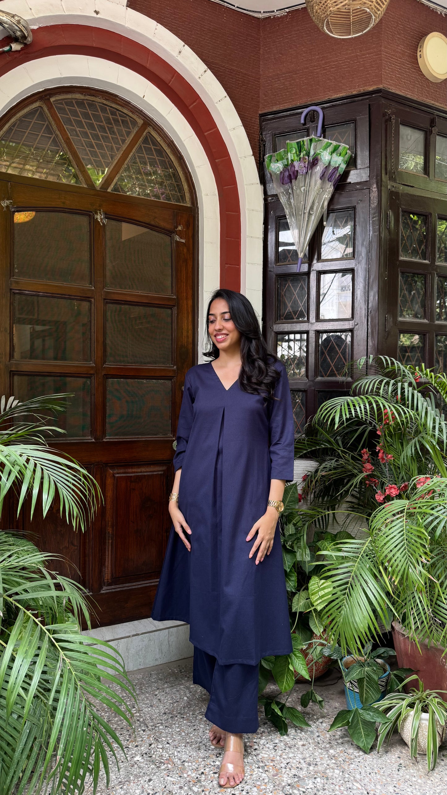 A-Line Cotton/Linen Set - Navy (Premium Collection)