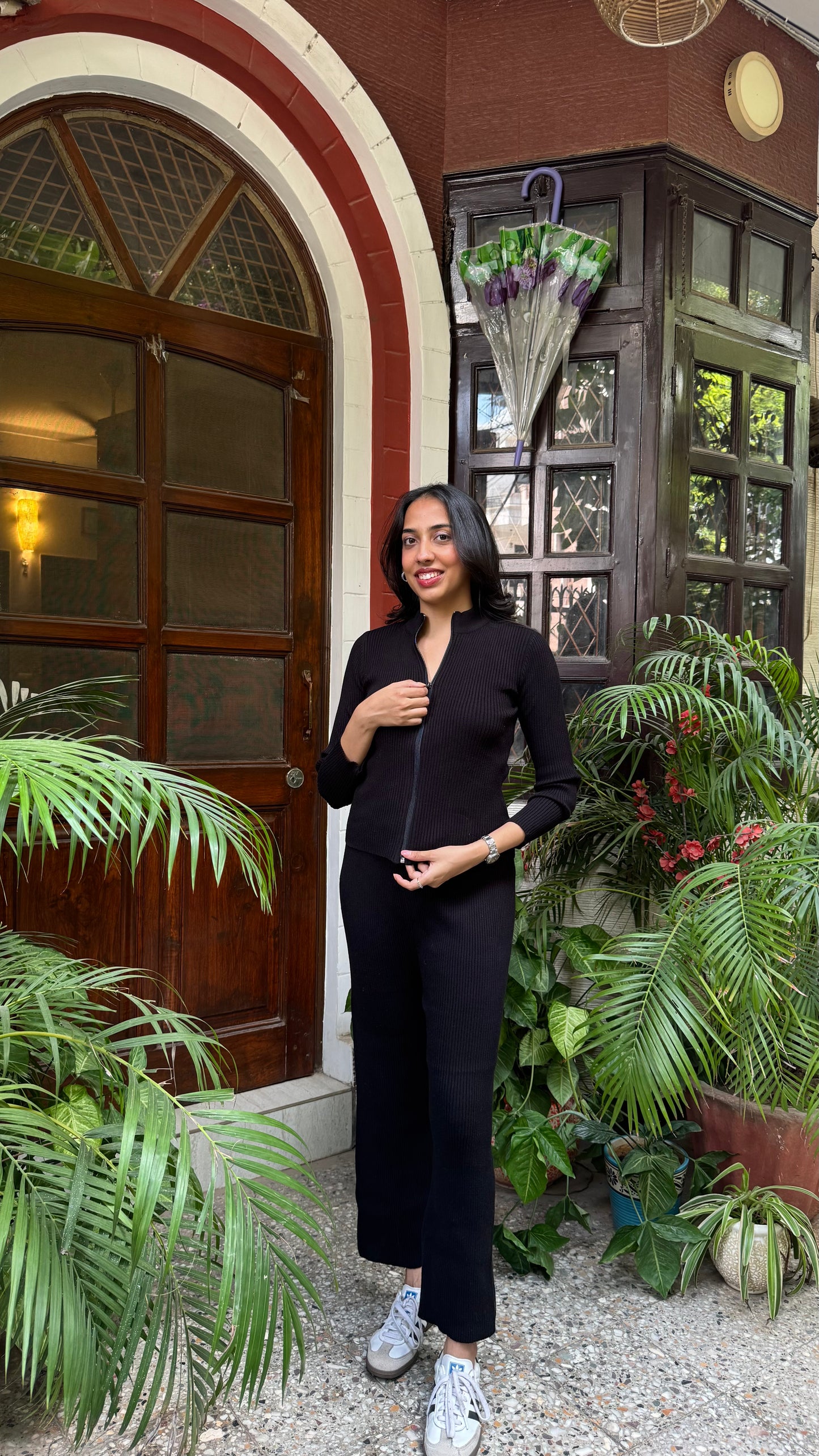 Comfy Zip Ribbed Sweater Set - Black