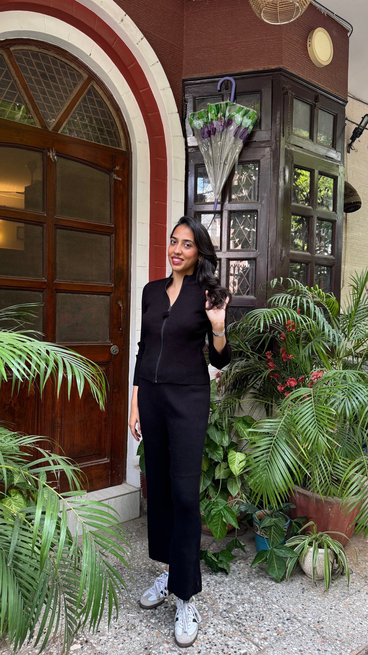 Comfy Zip Ribbed Sweater Set - Black