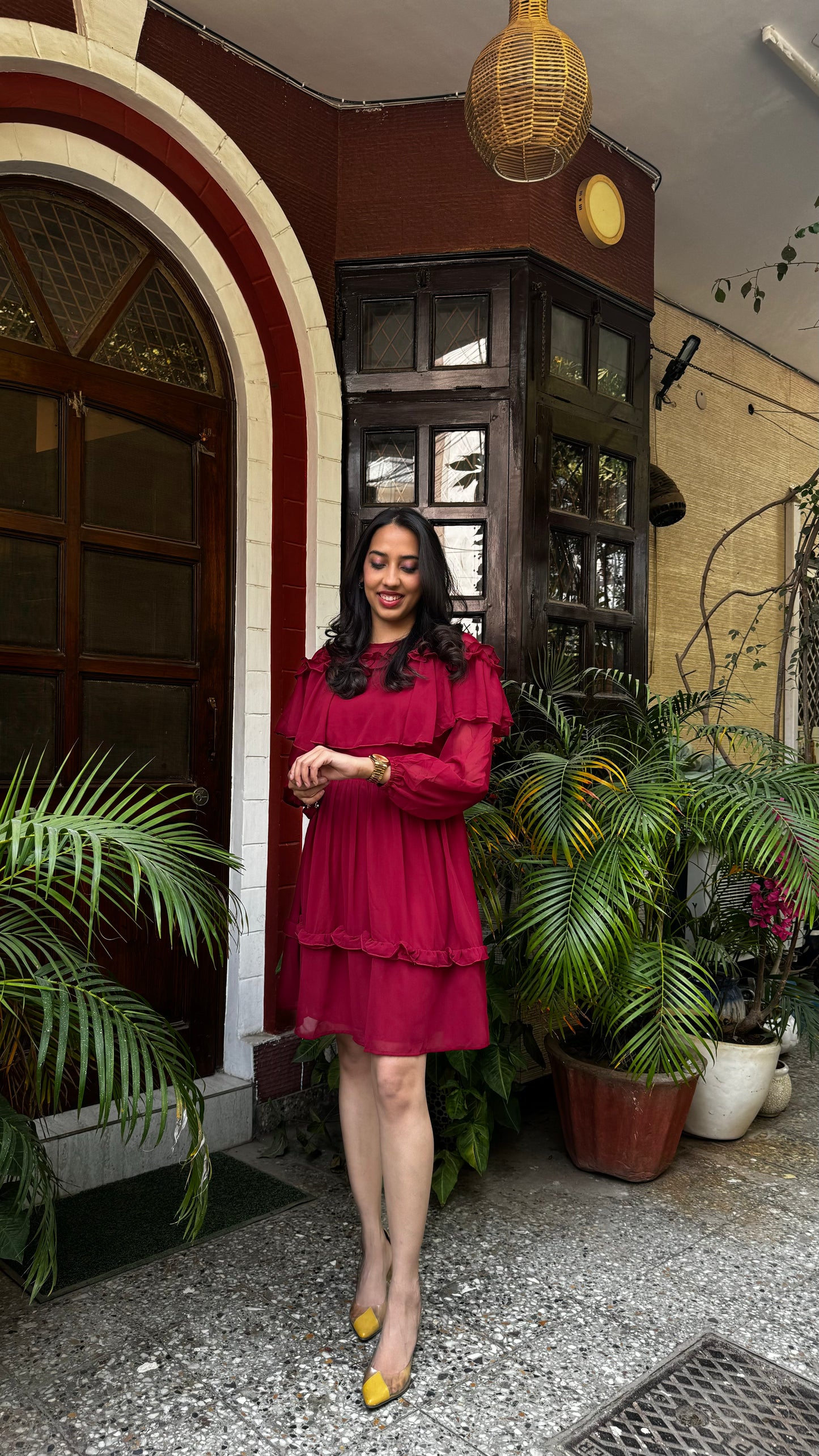 Maroon Frill Georgette Dress