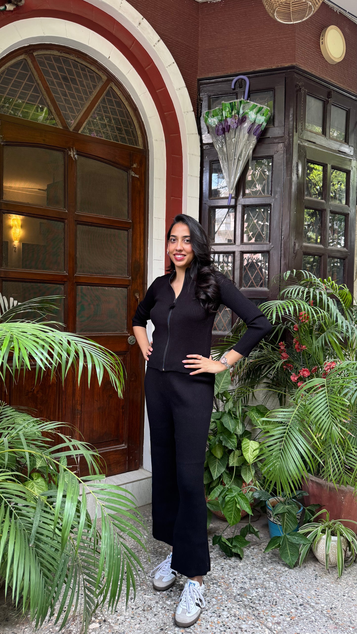 Comfy Zip Ribbed Sweater Set - Black