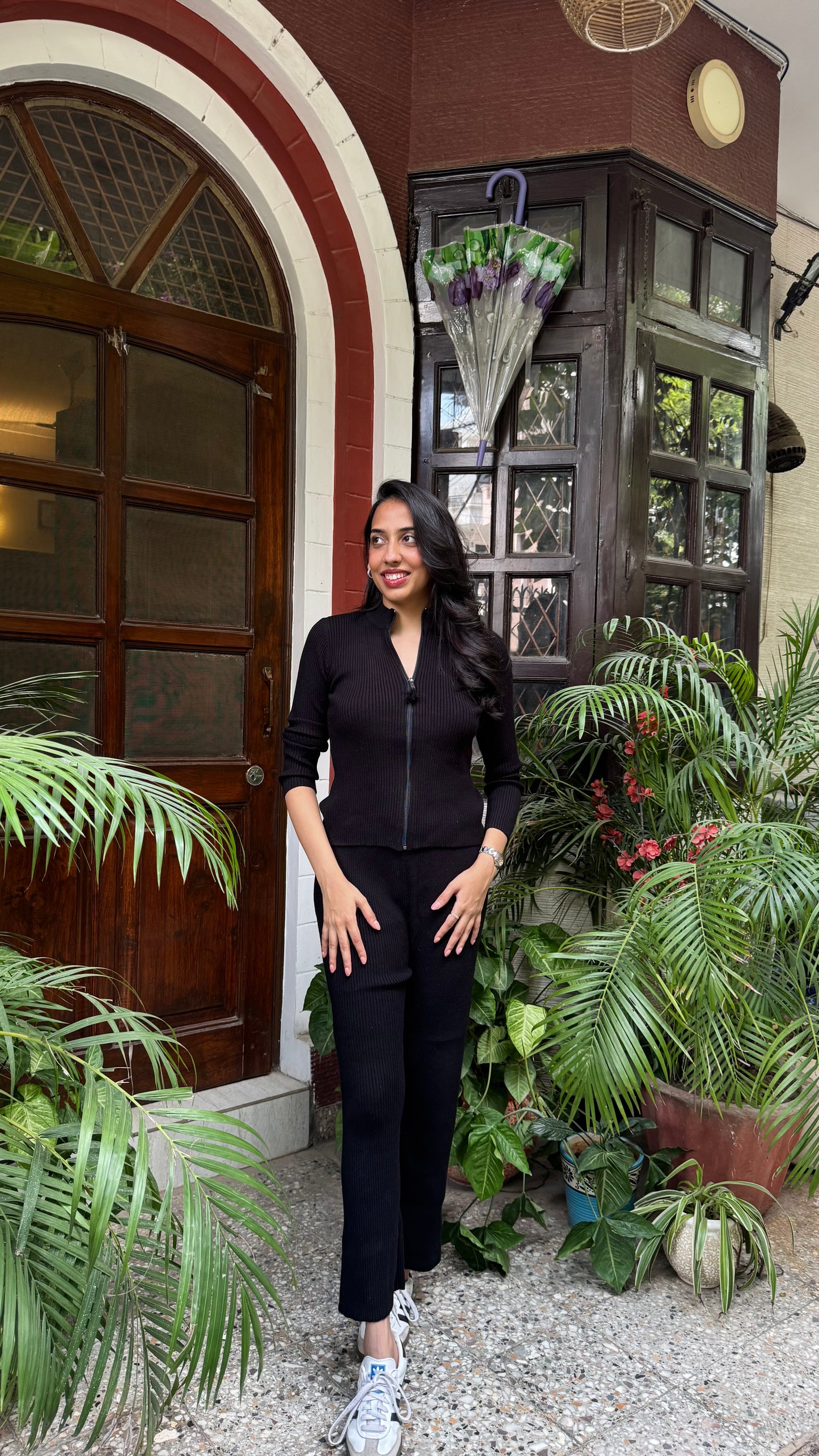 Comfy Zip Ribbed Sweater Set - Black