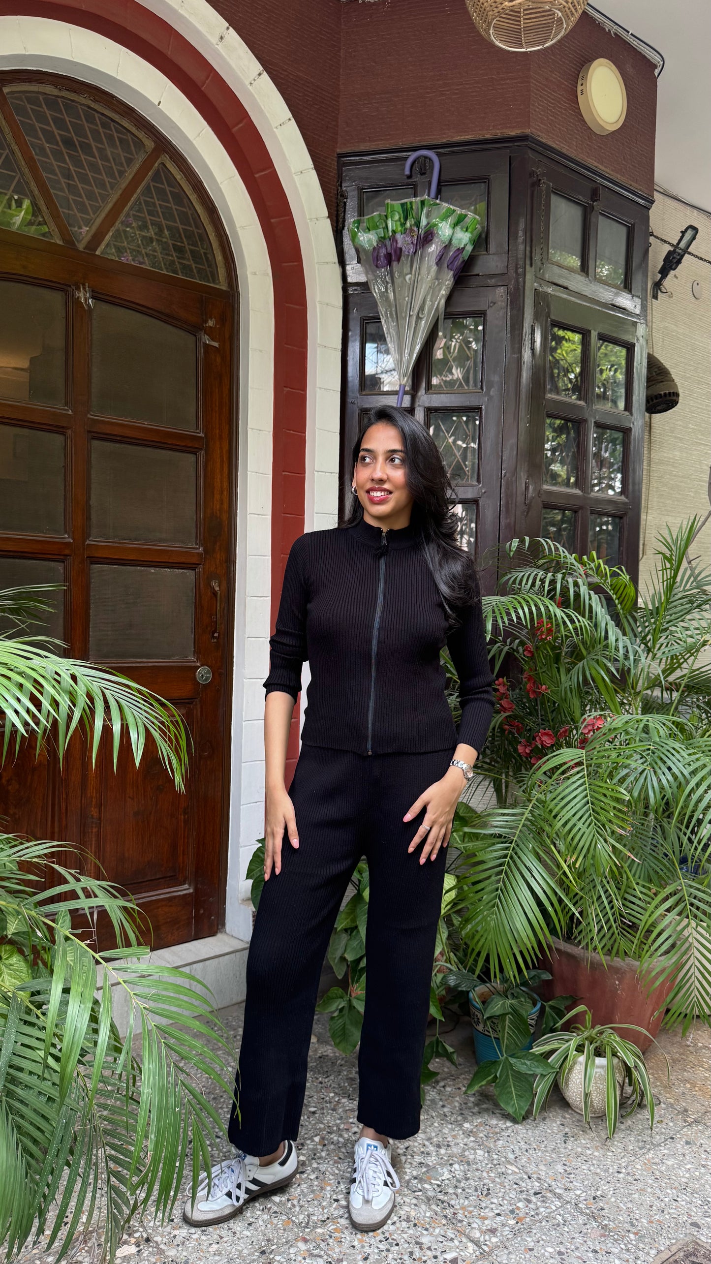 Comfy Zip Ribbed Sweater Set - Black