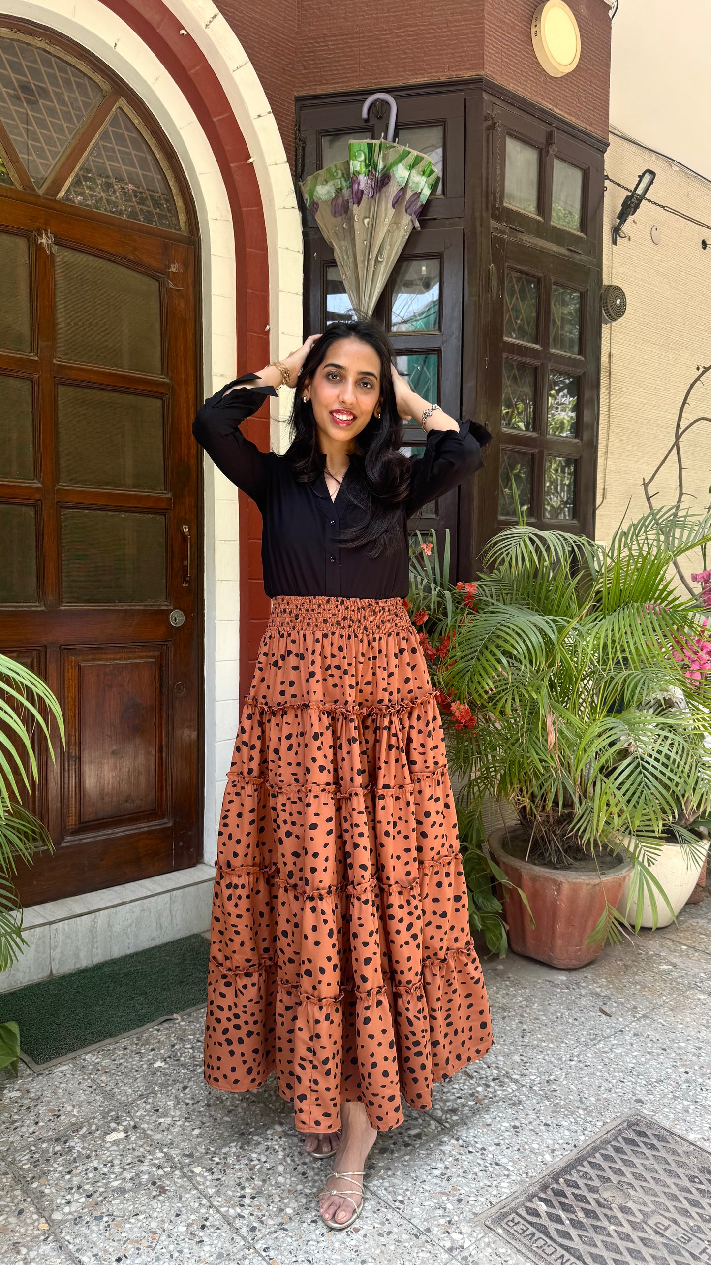 Señorita Tiered Maxi Skirt - Brown (Free Size)