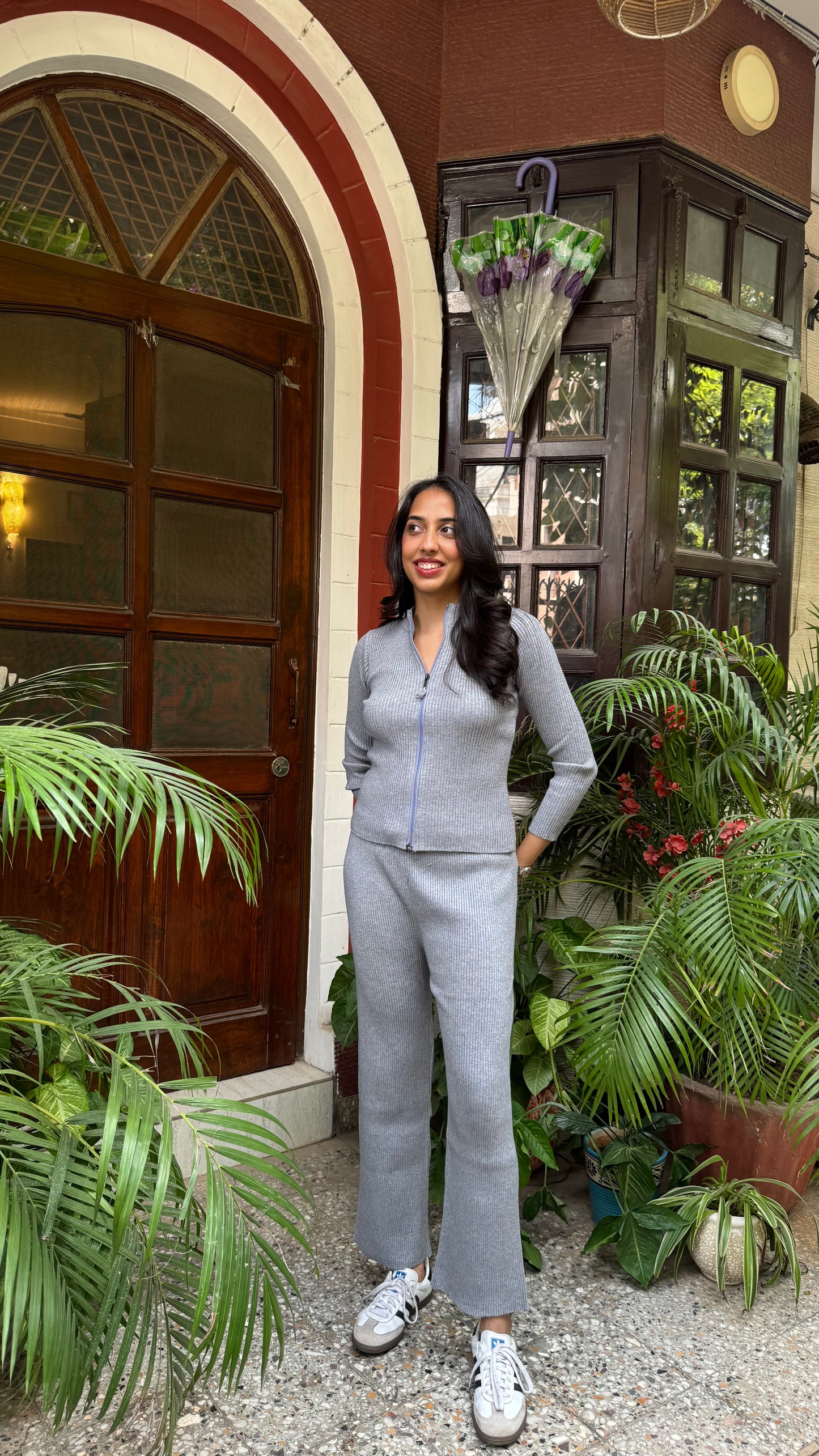 Comfy Zip Ribbed Sweater Set - Grey