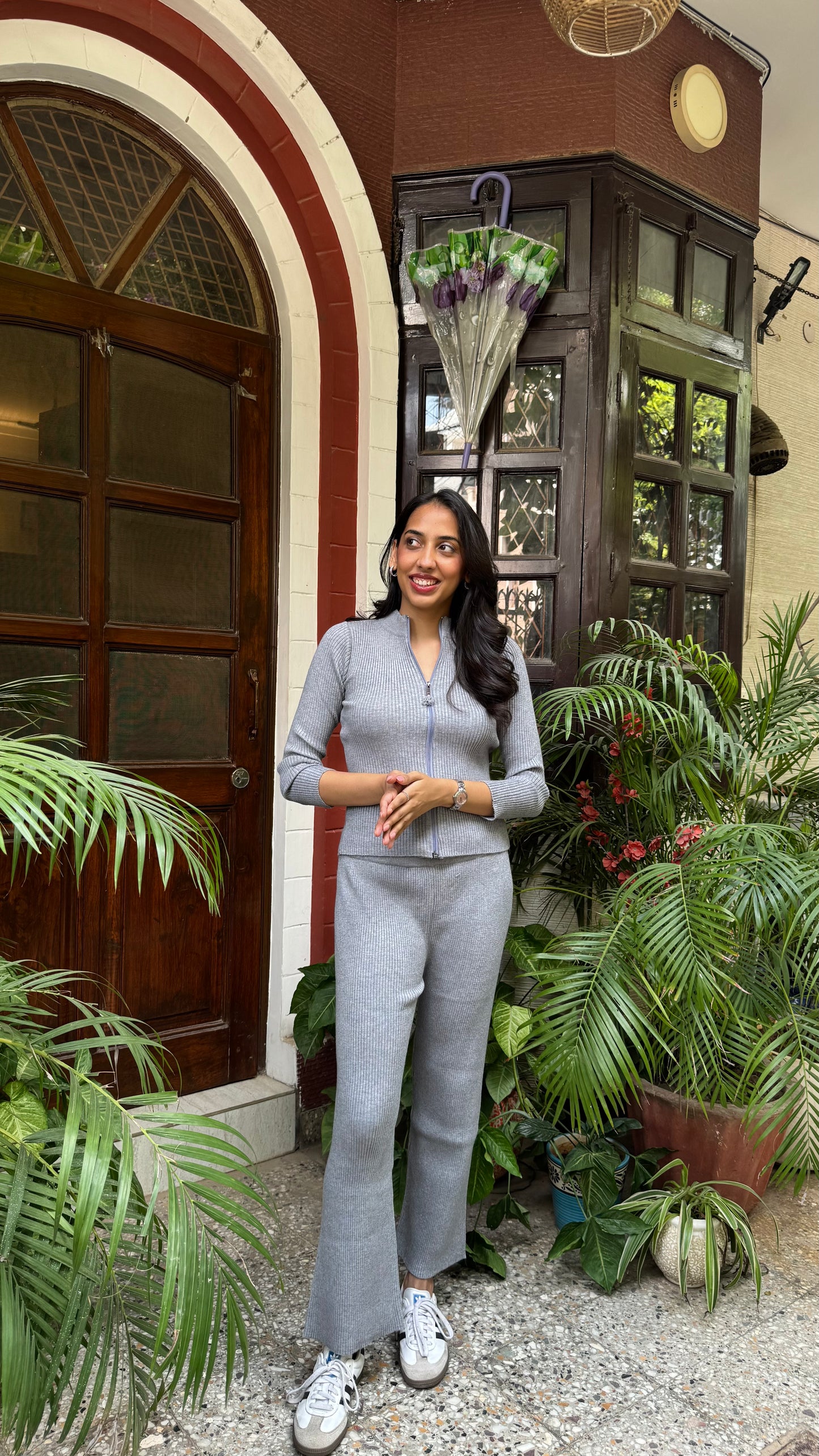 Comfy Zip Ribbed Sweater Set - Grey