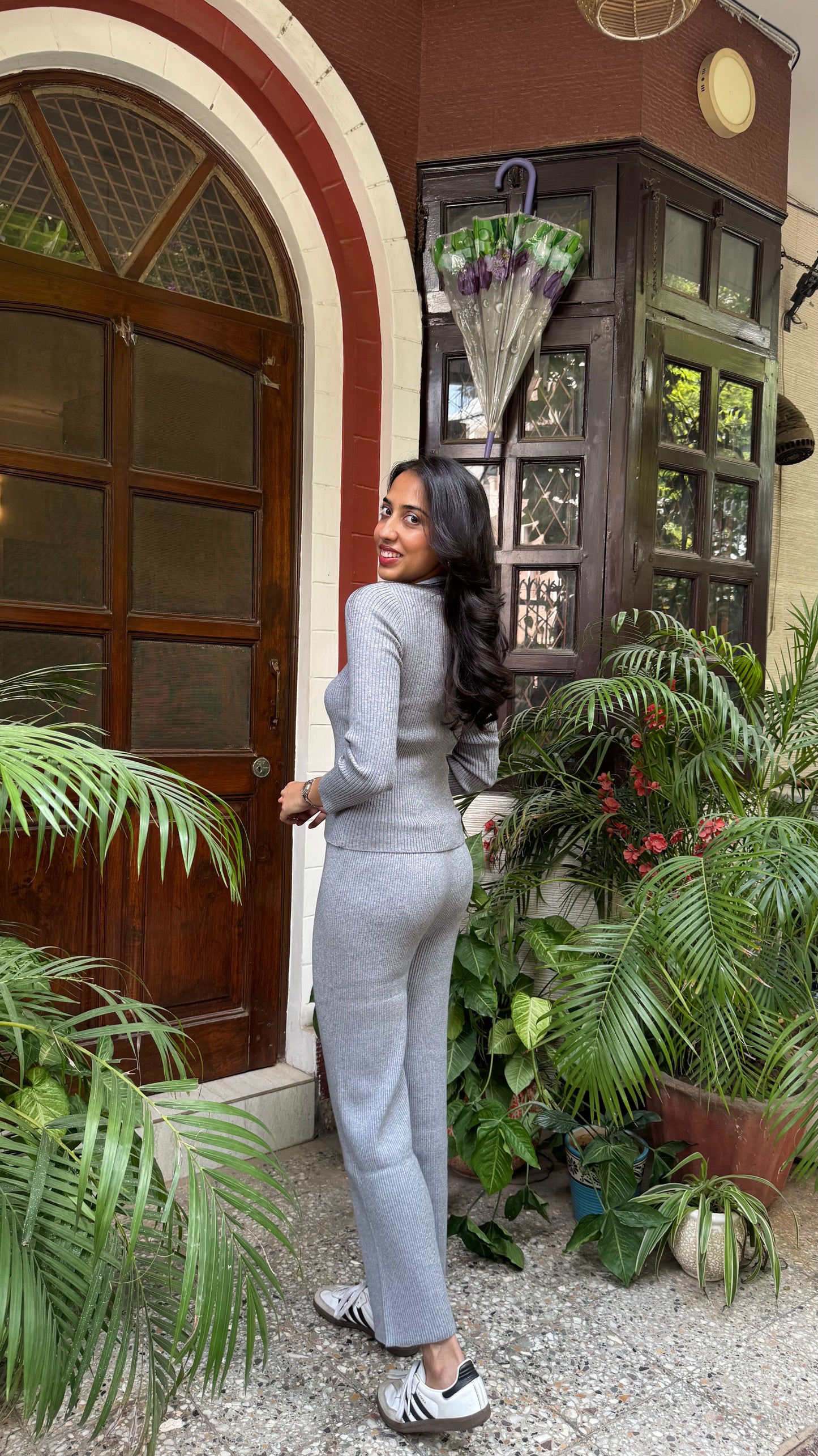 Comfy Zip Ribbed Sweater Set - Grey